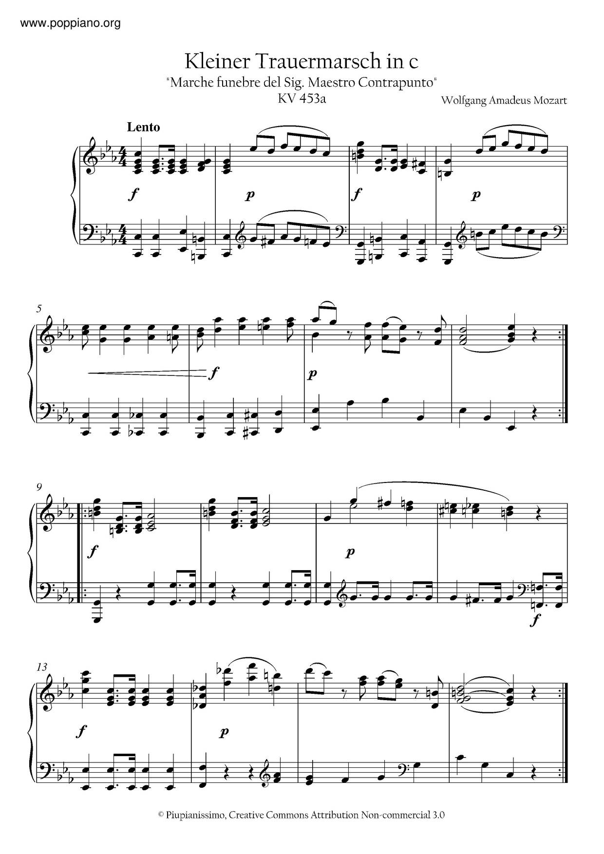 Kleiner Trauermarsch In C Minor, K. 453A Score