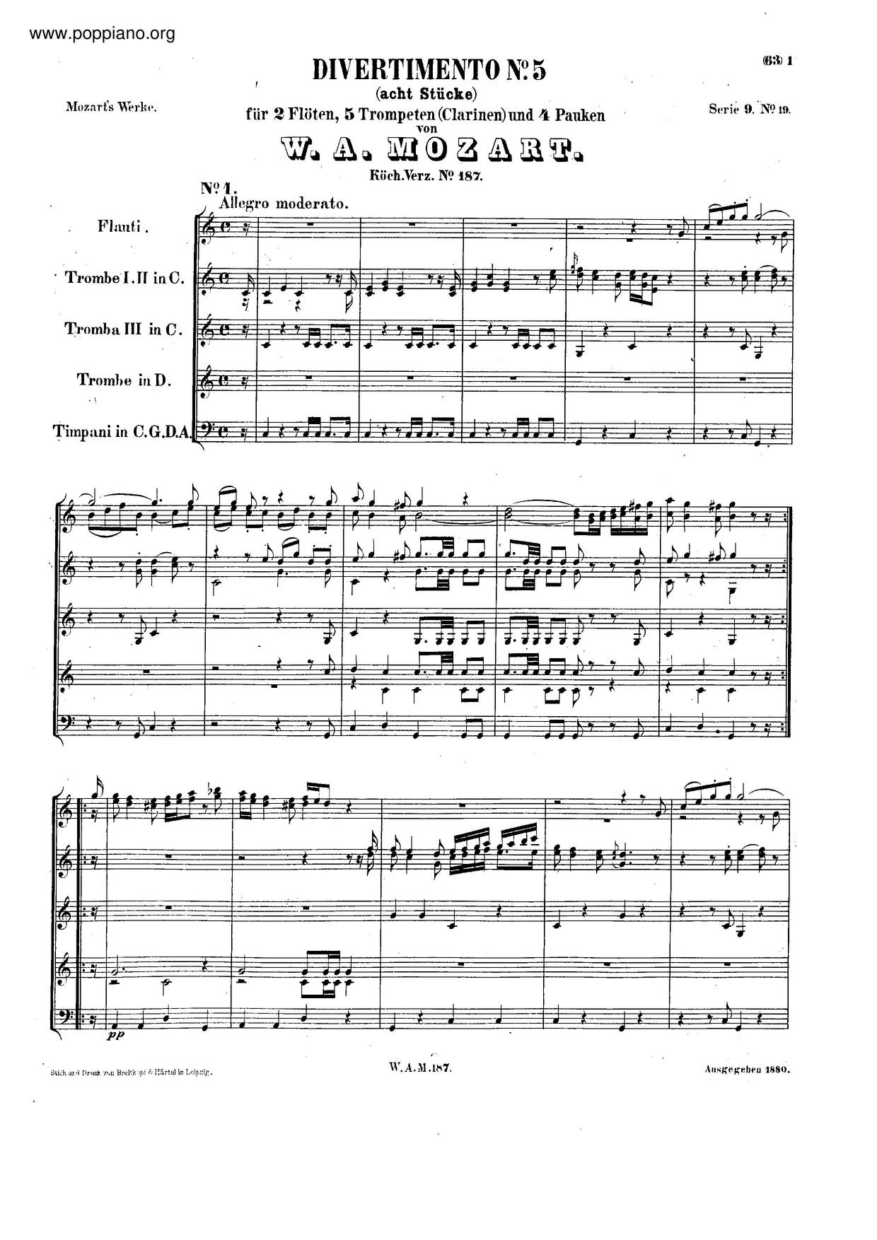 Divertimento In C Major, K. 187/Anh.c 17.12 Score