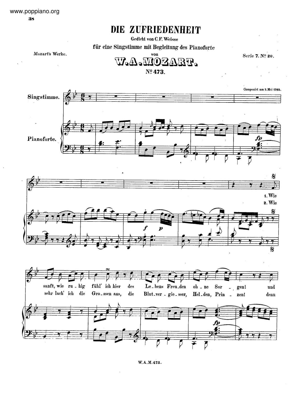 Die Zufriedenheit, K. 473 Score