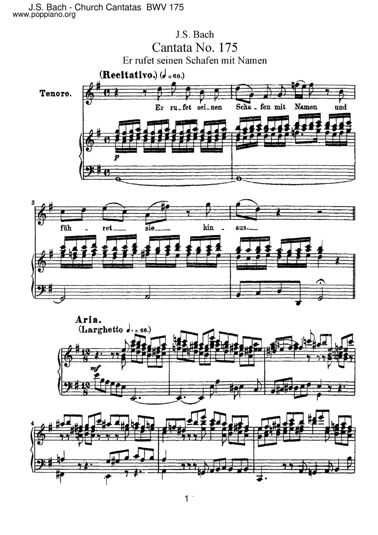 Er Rufet Seinen Schafen Mit Namen, BWV 175 Score