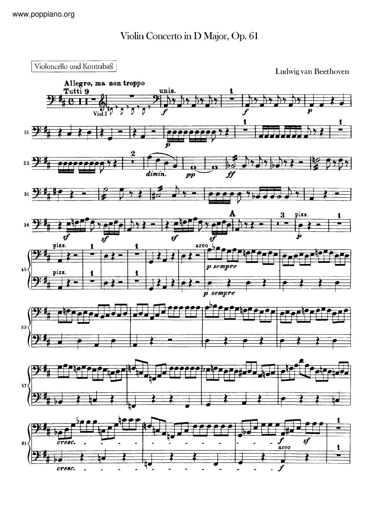 Violin Concerto In D Major, Op. 61 Score