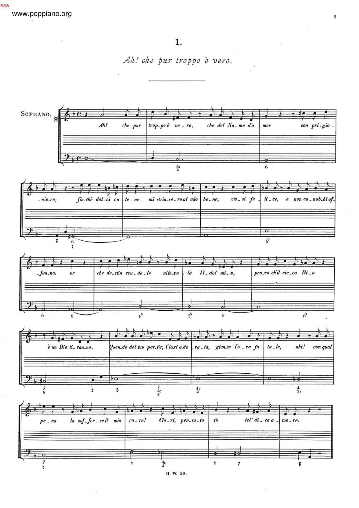 Ah, Che Pur Troppo È Vero, HWV 77 Score