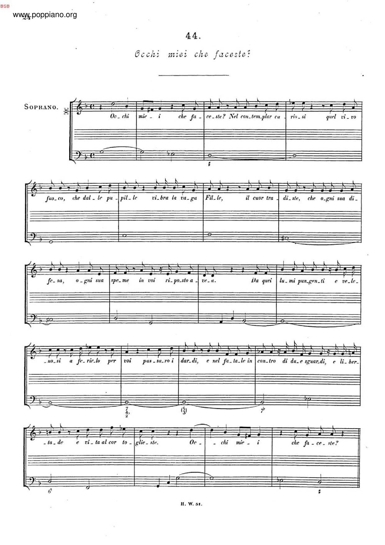 Occhi Miei Che Faceste?, HWV 146 Score