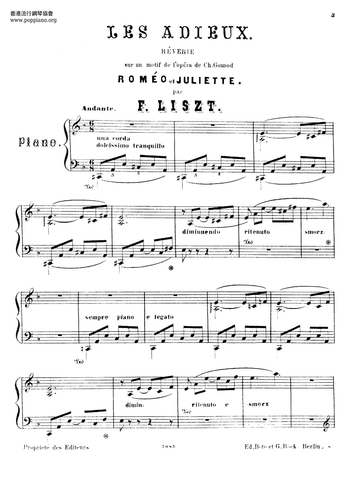 Les Adieux, S. 409 Score