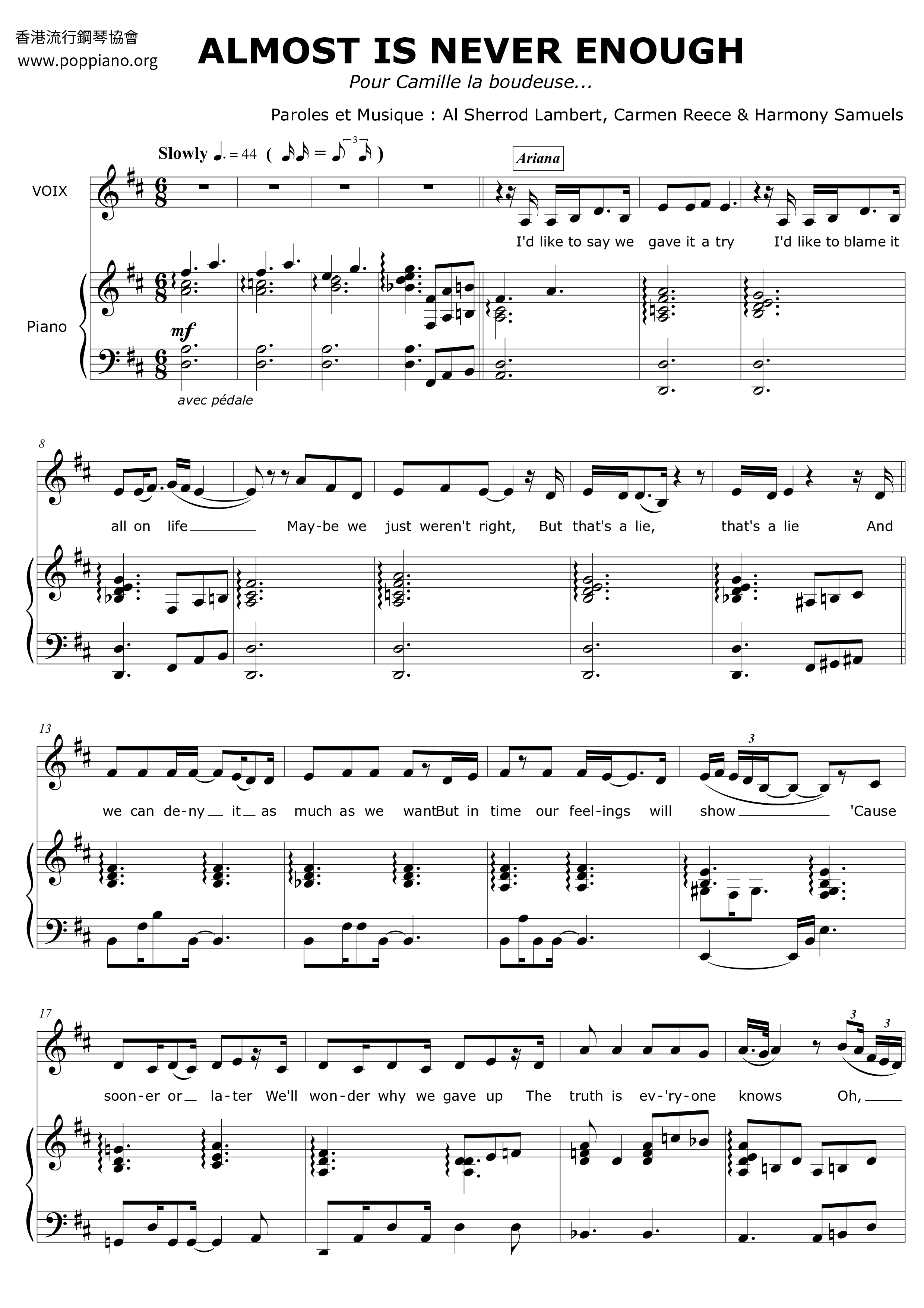 Almost Is Never Enough Score
