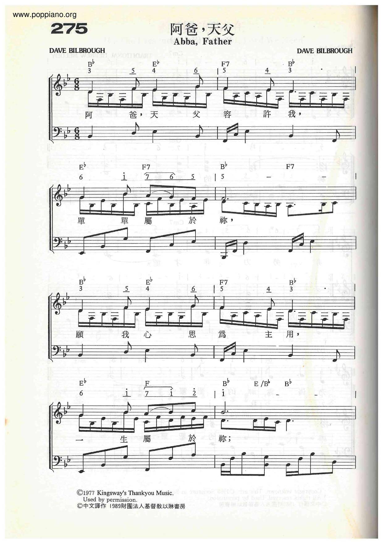 Abba, Heavenly Father Score