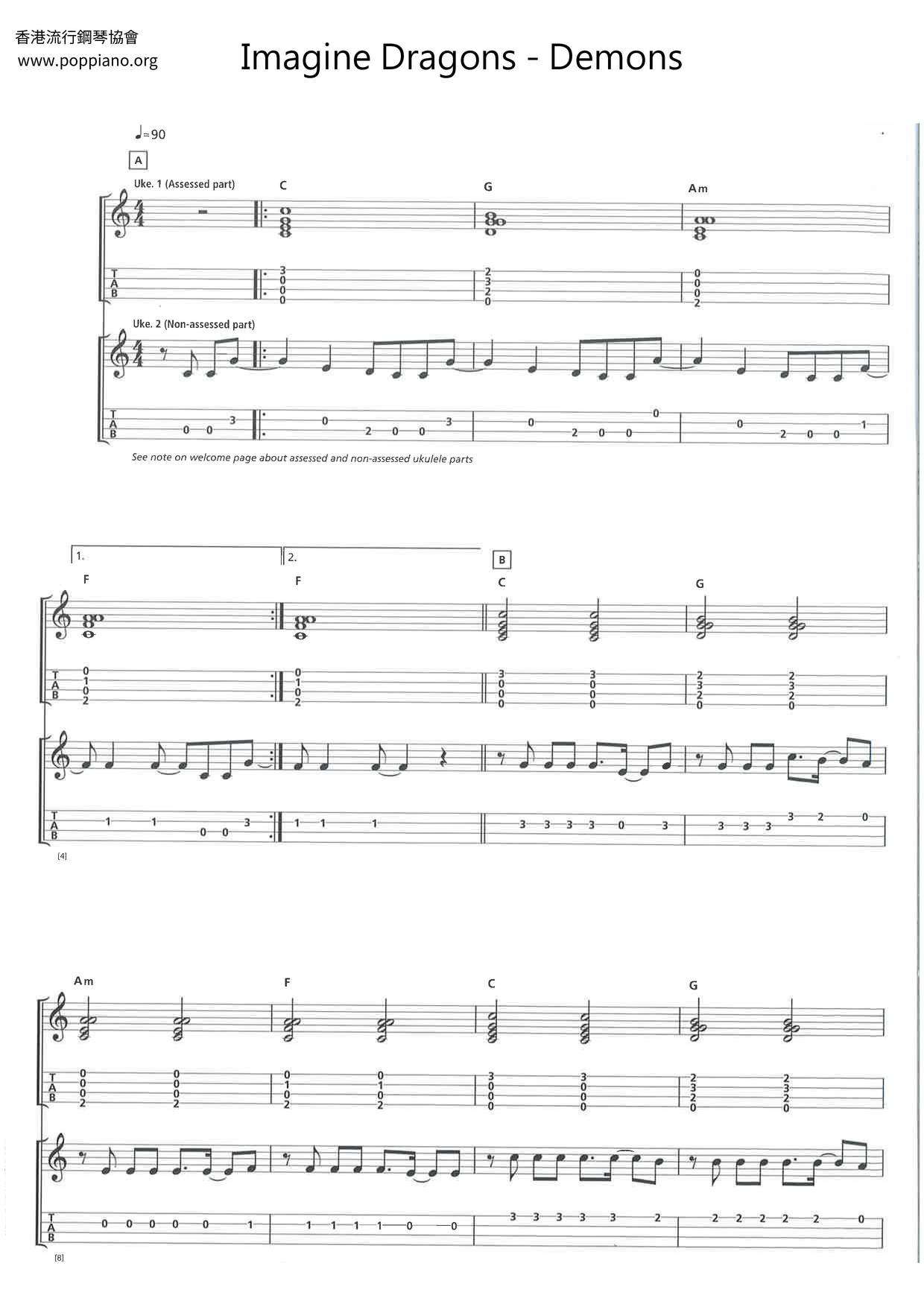 Imagine DragonsDemons ukulele score pdf, Free Score Download ★
