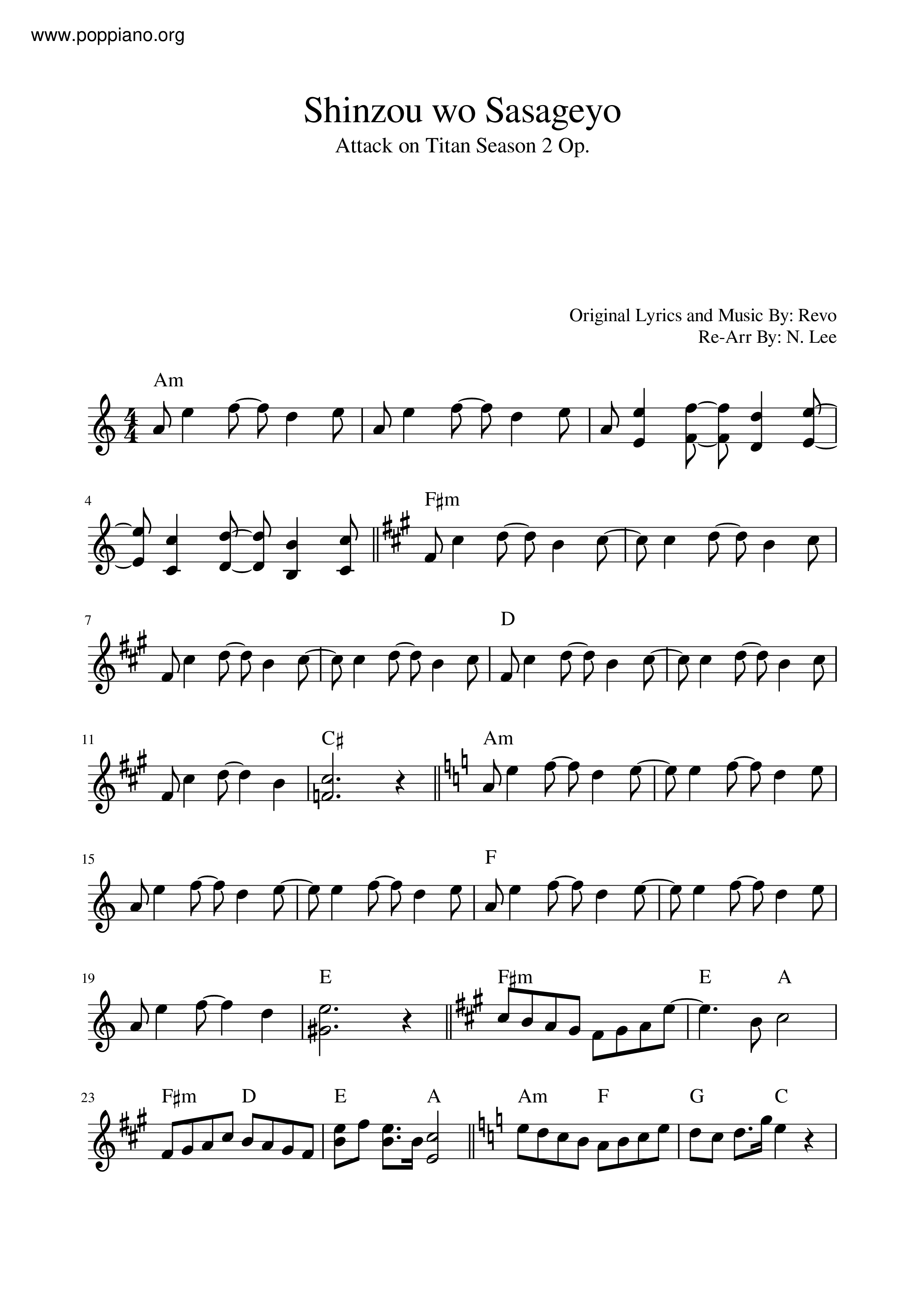 Shinzou Wo Sasageyo Score