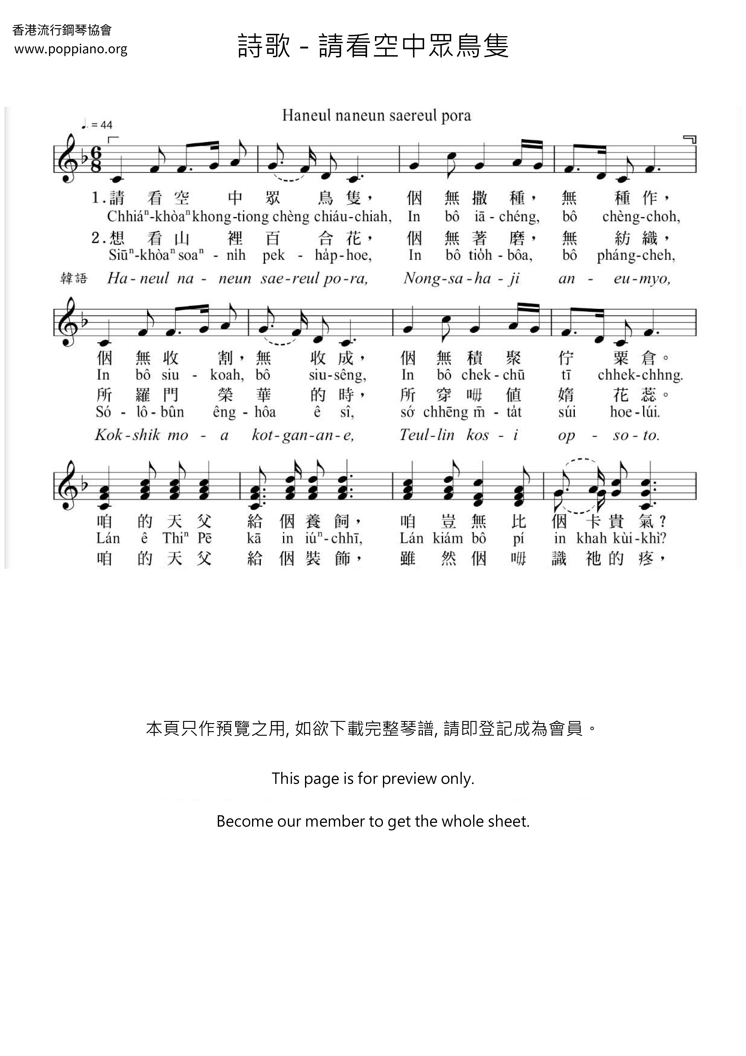 Look At The Birds In The Sky Score