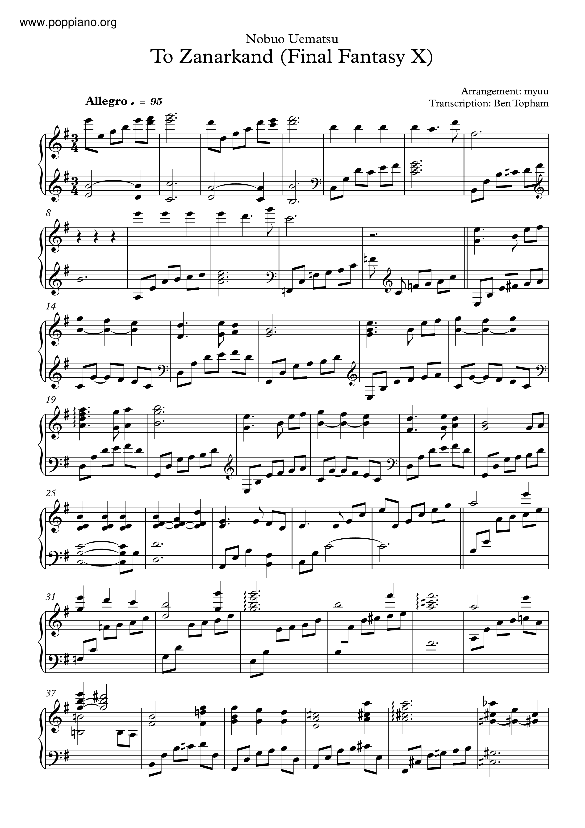 Final Fantasy XTo Zanarkand Sheet Music pdf, ザナルカンドにて 楽譜 Free Score