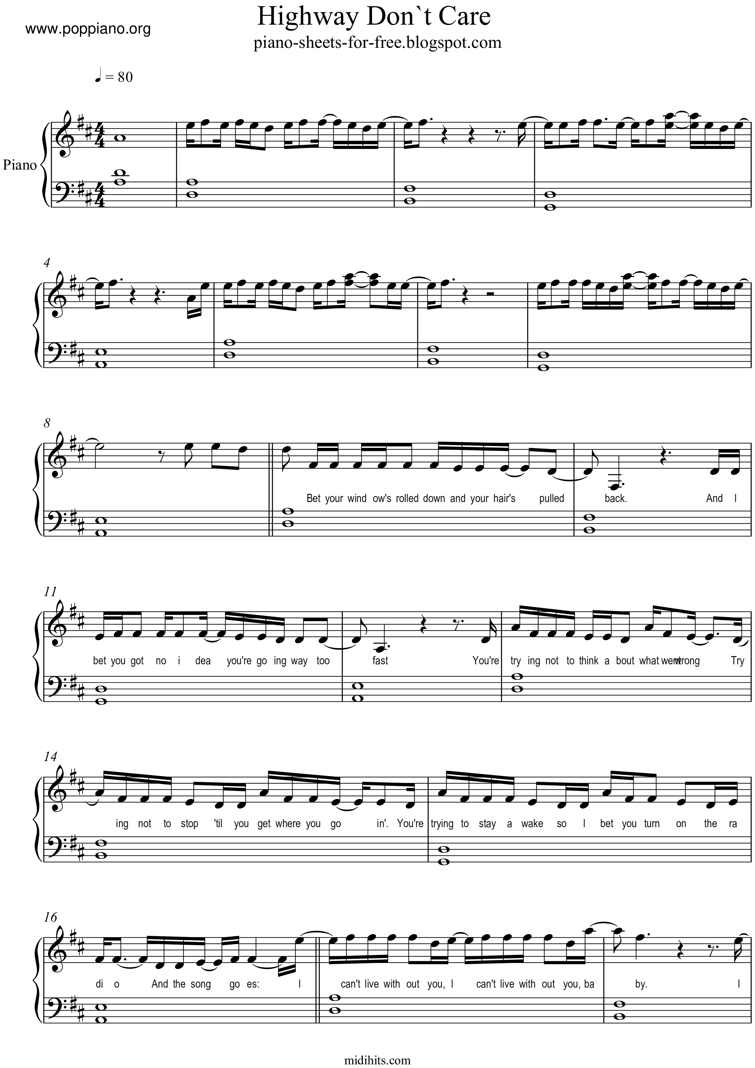 Highway Don't Care Score