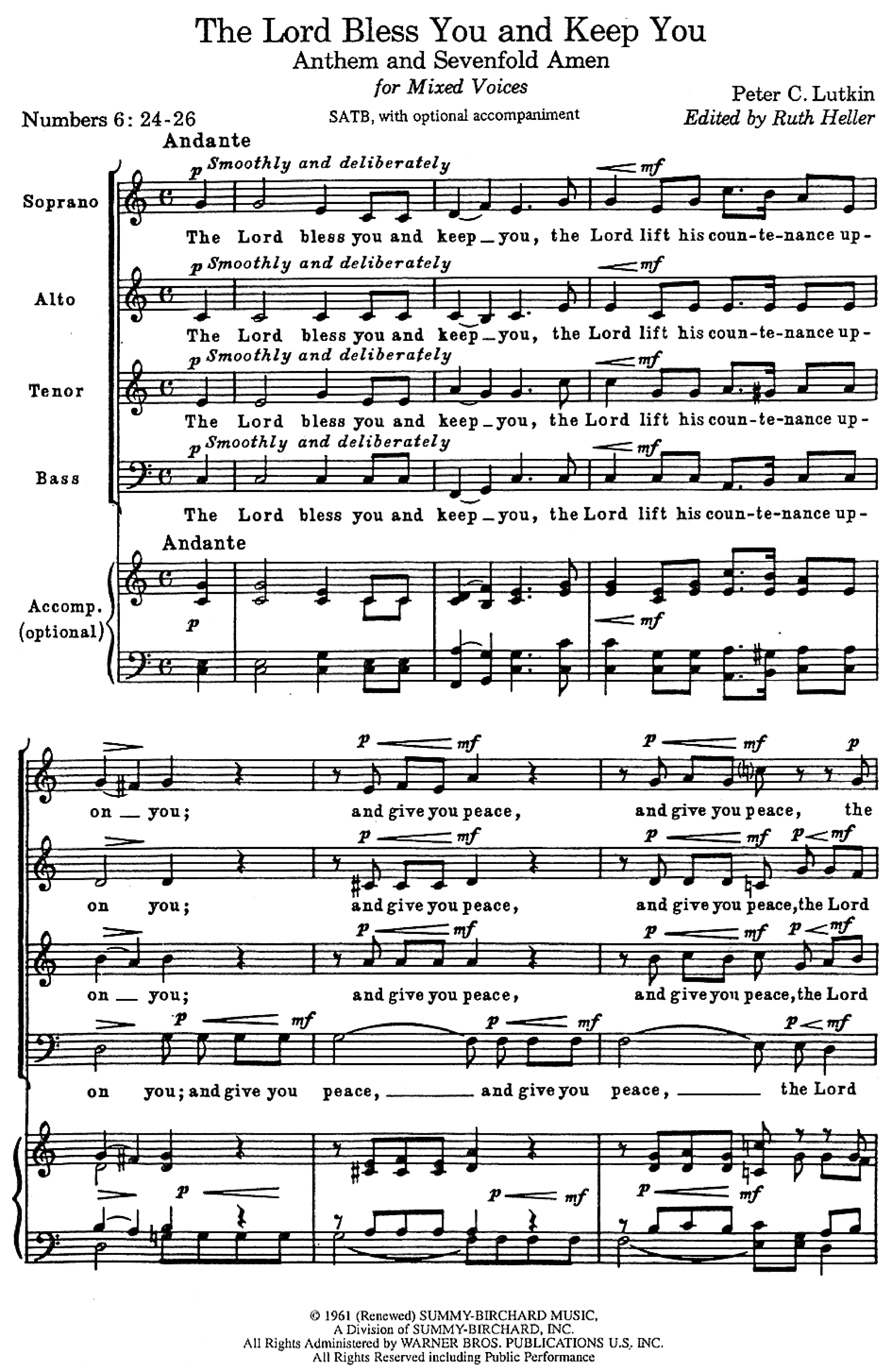 The Lord Bless You And Keep You Score