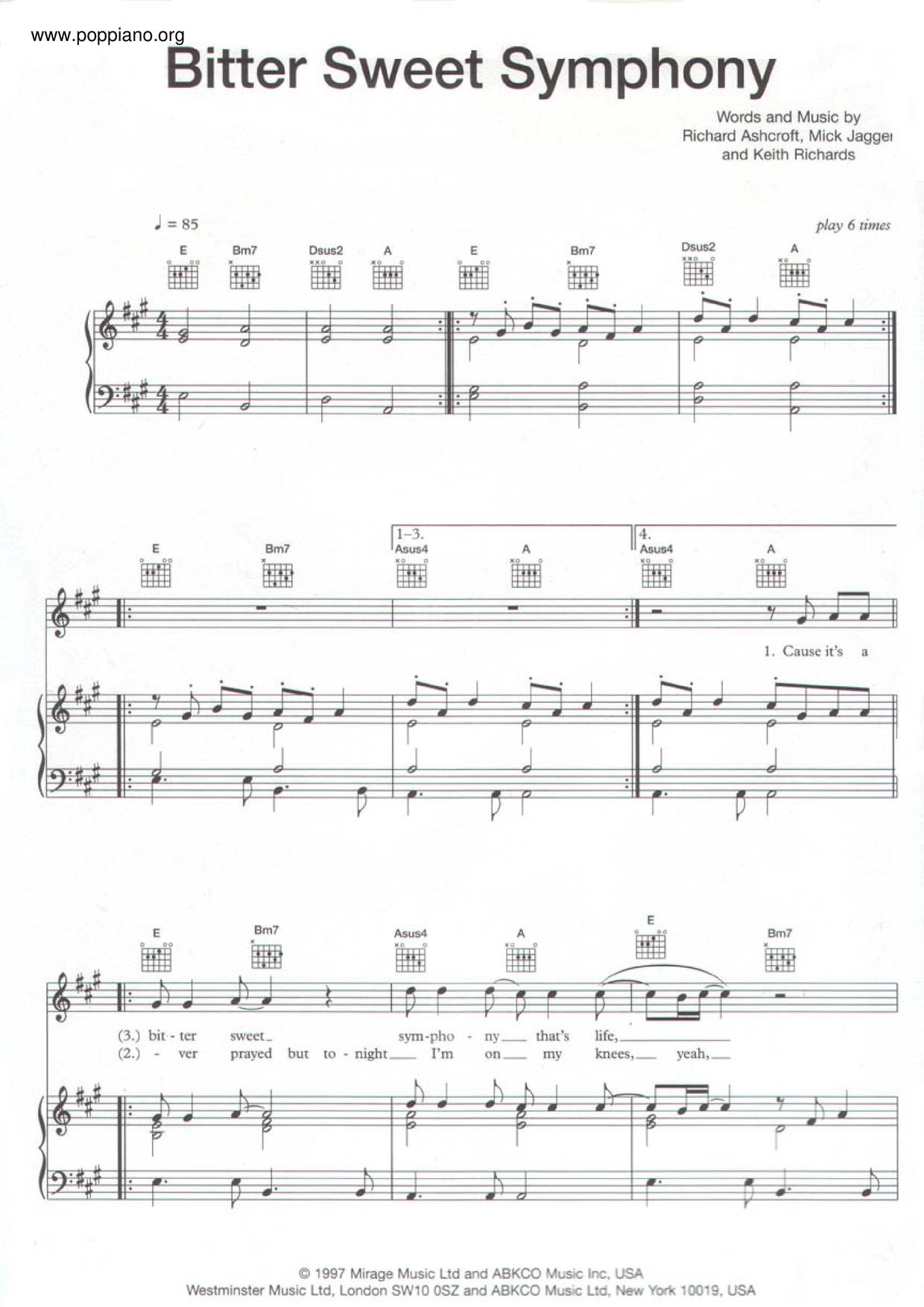 Bitter Sweet Symphony Score