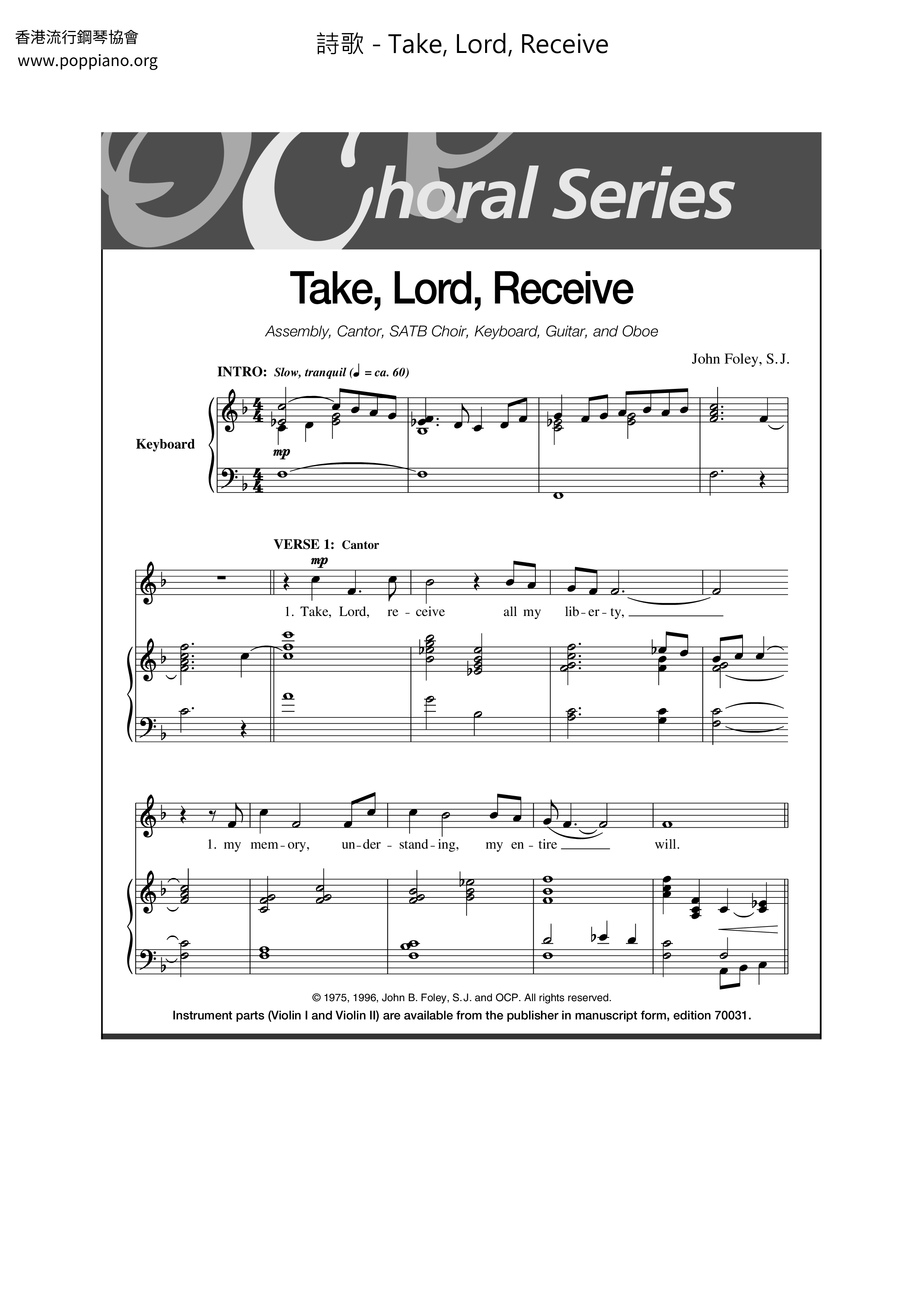 Take, Lord, Receive Score