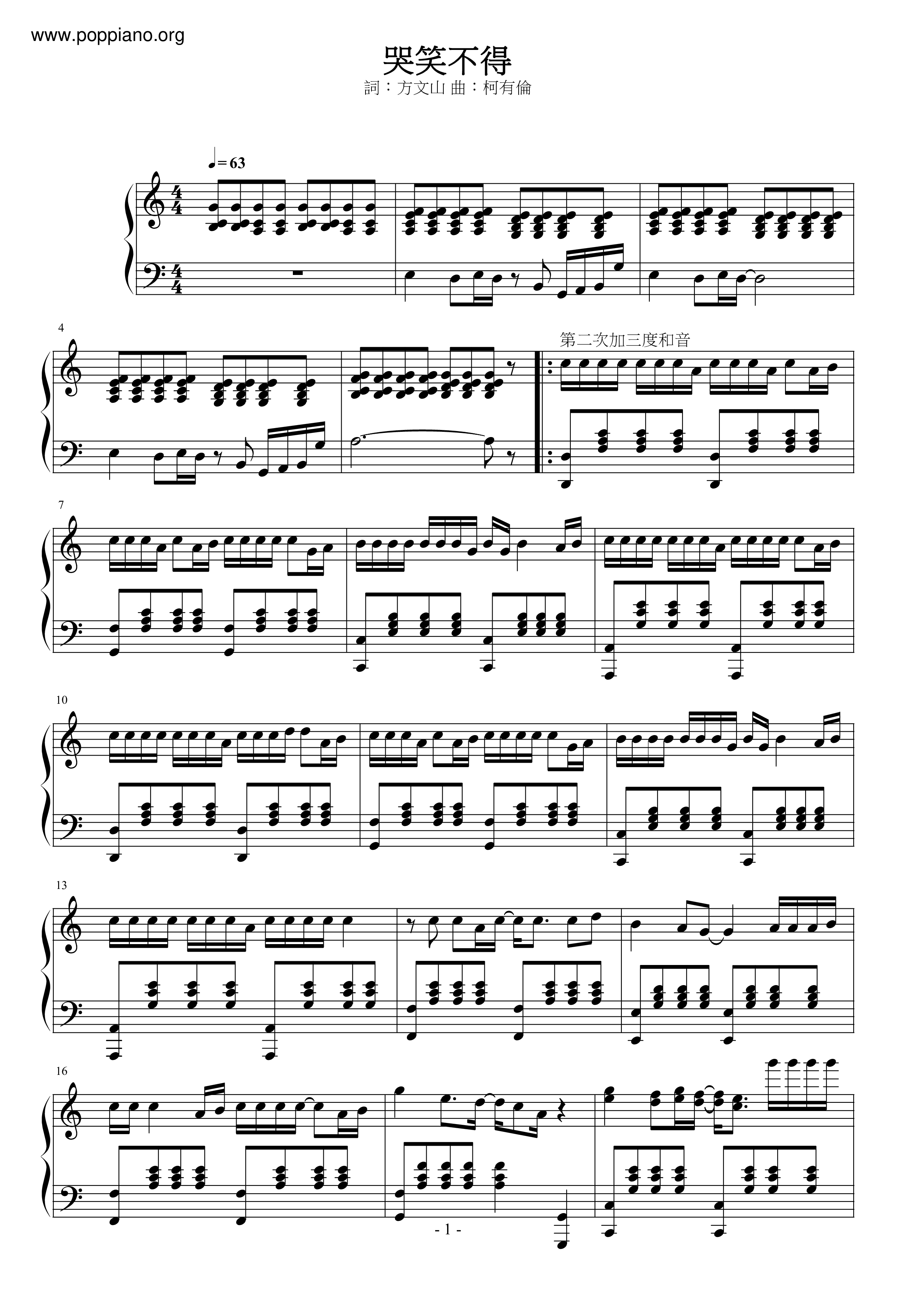 Can't Laugh Or Cry Score