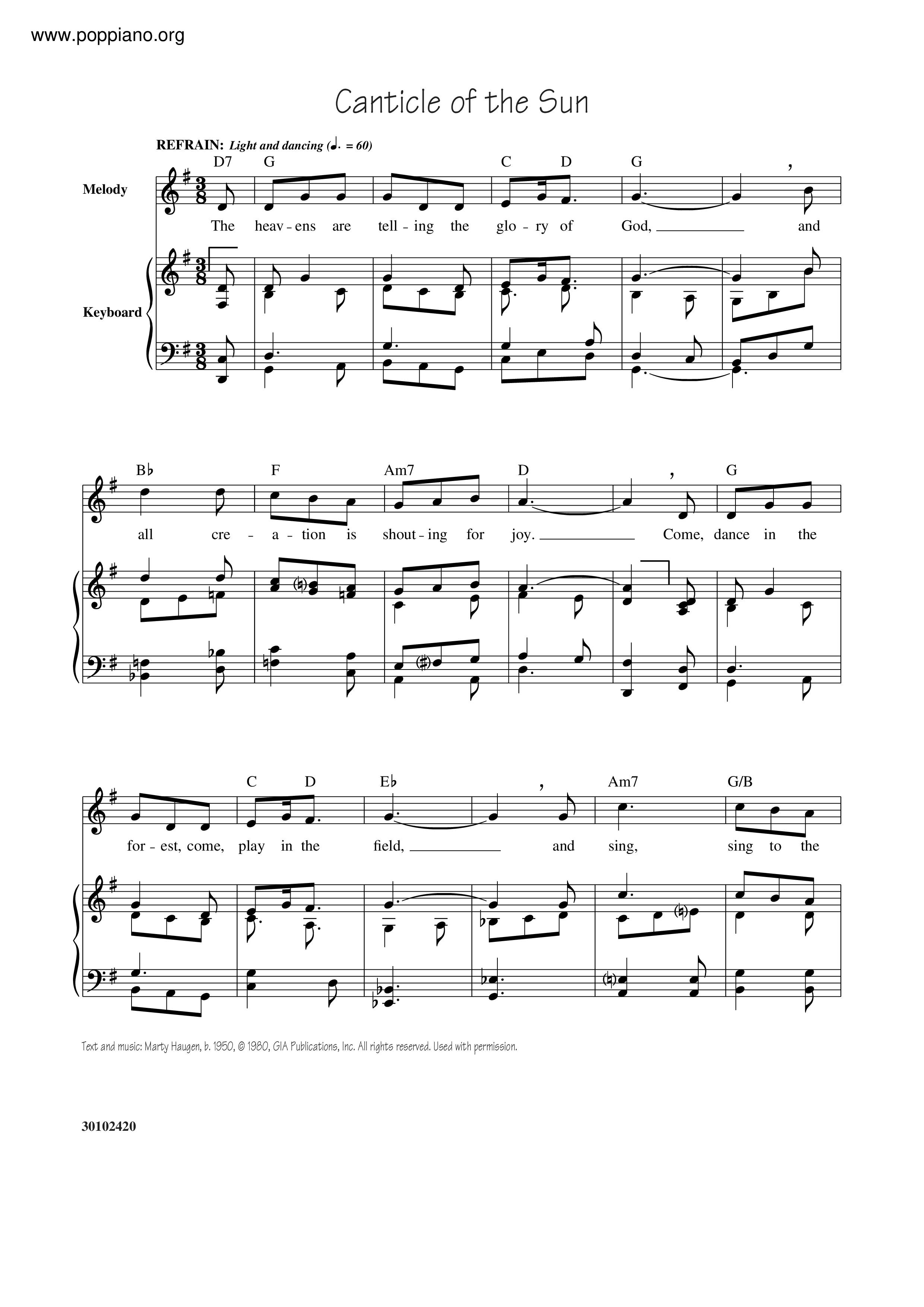 Canticle Of The Sun Score