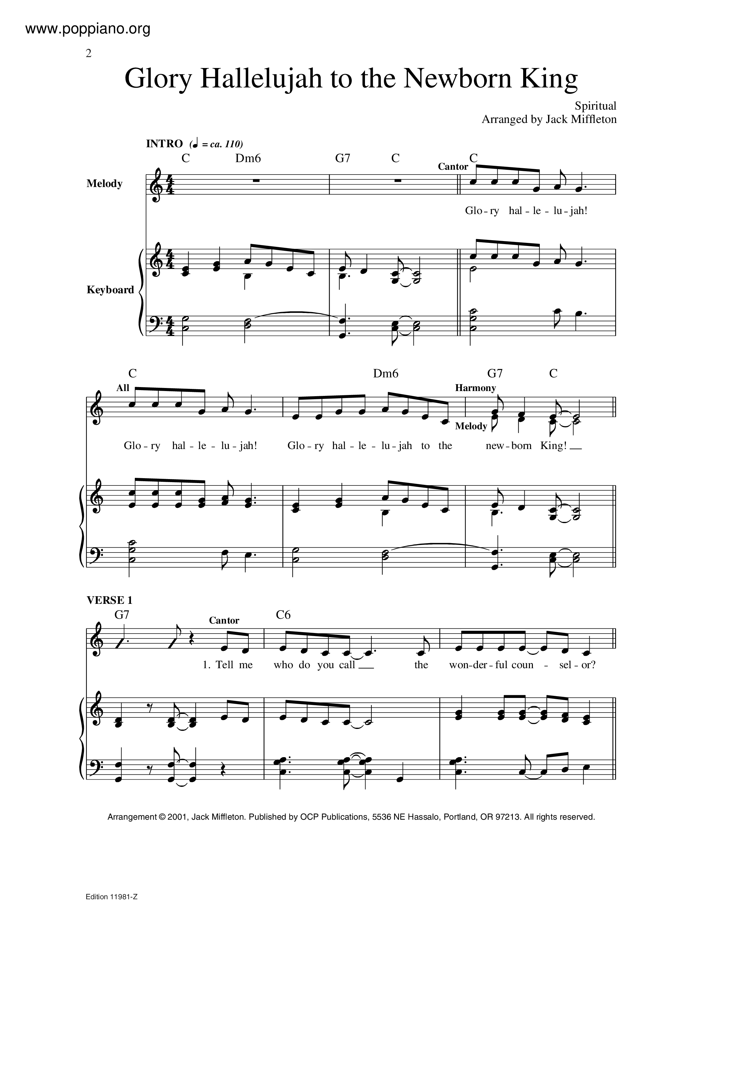 Glory Hallelujah To The New Born King Score