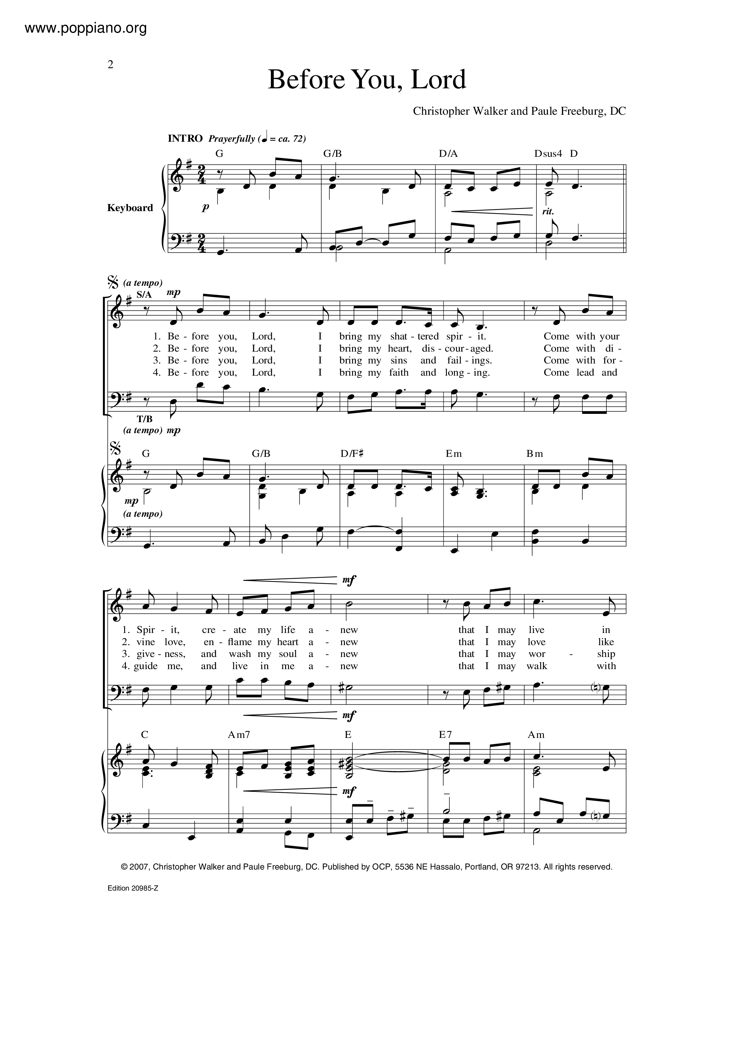 Before You, Lord Score