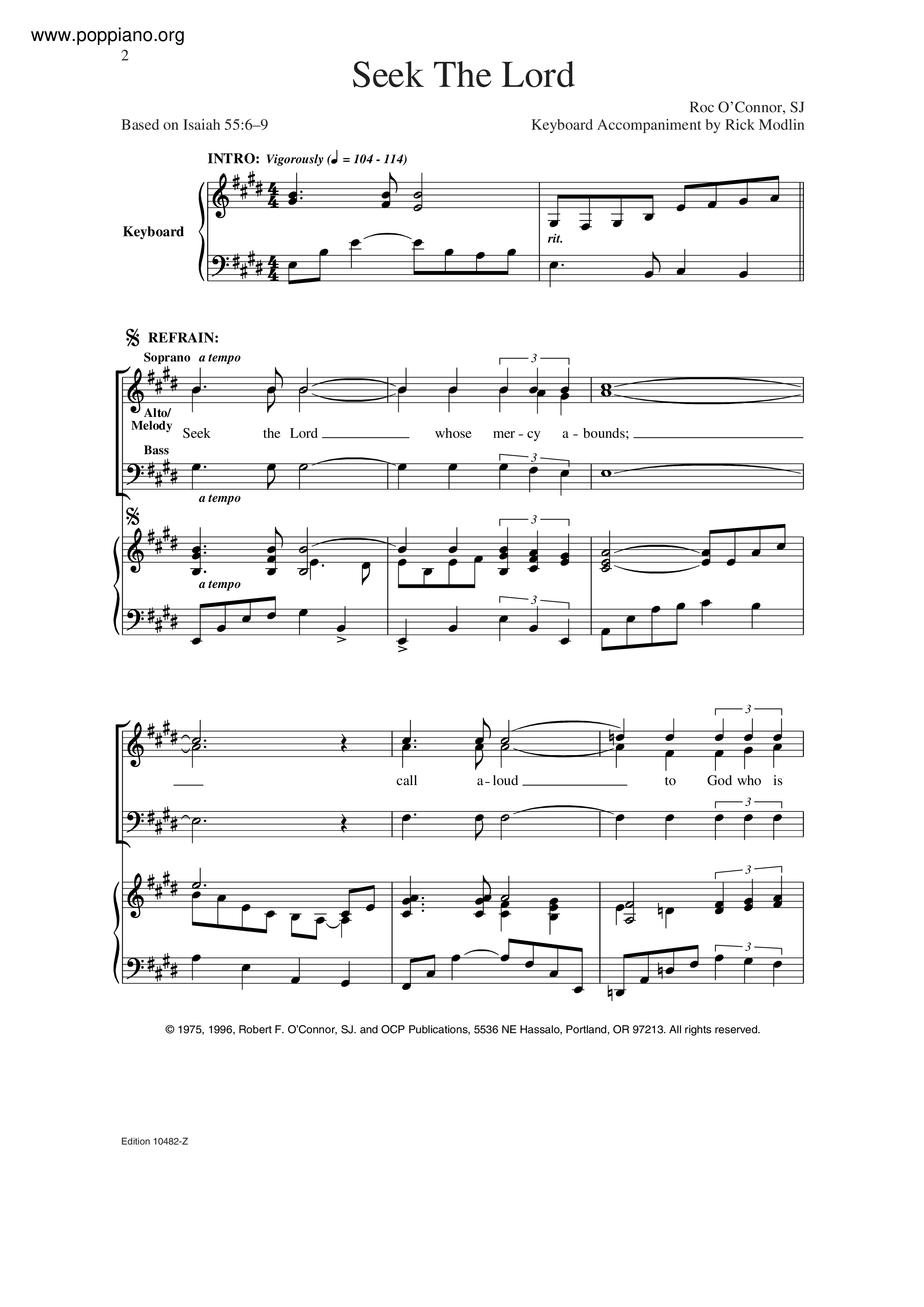 Seek The Lord Score