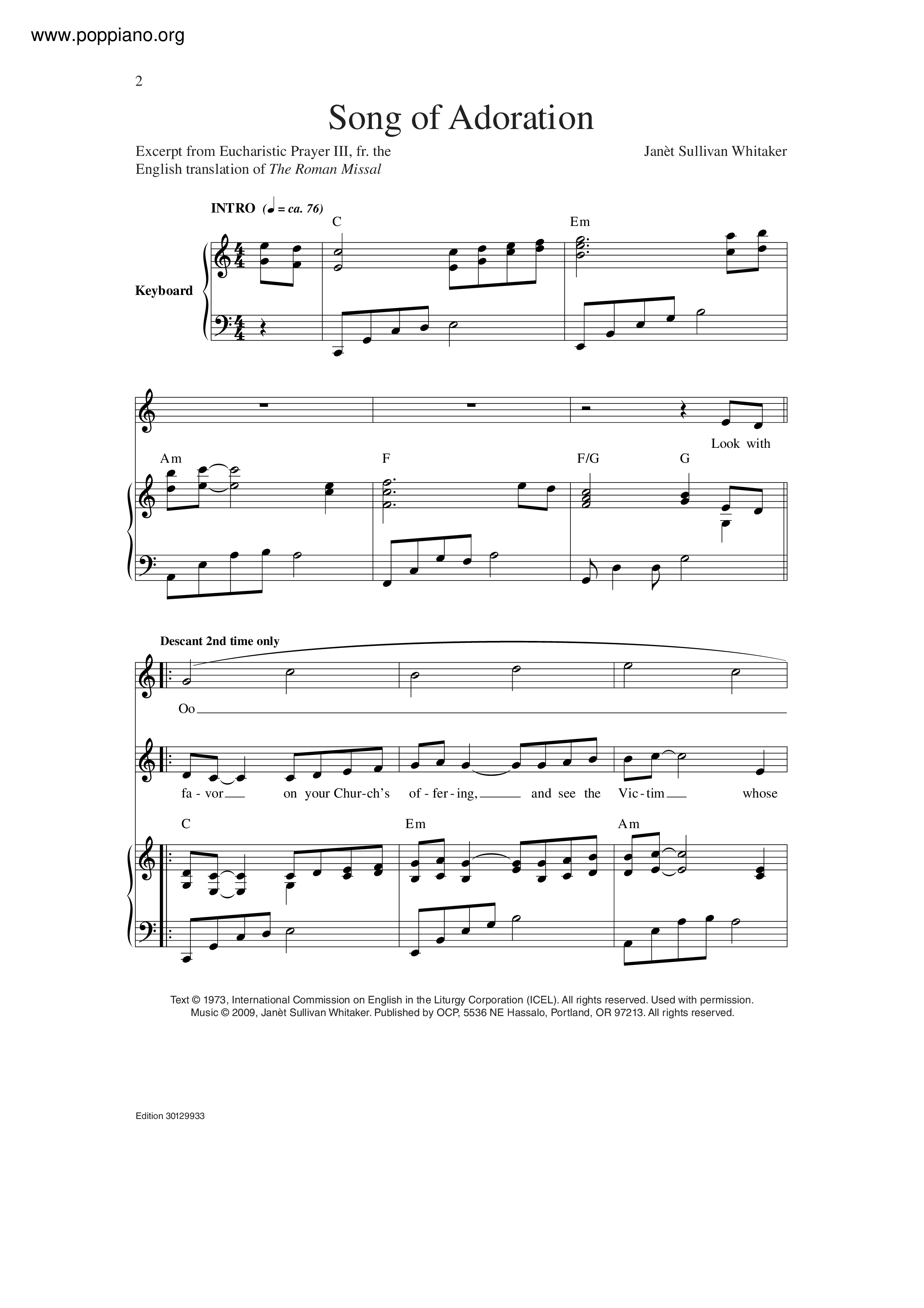 Song Of Adoration Score