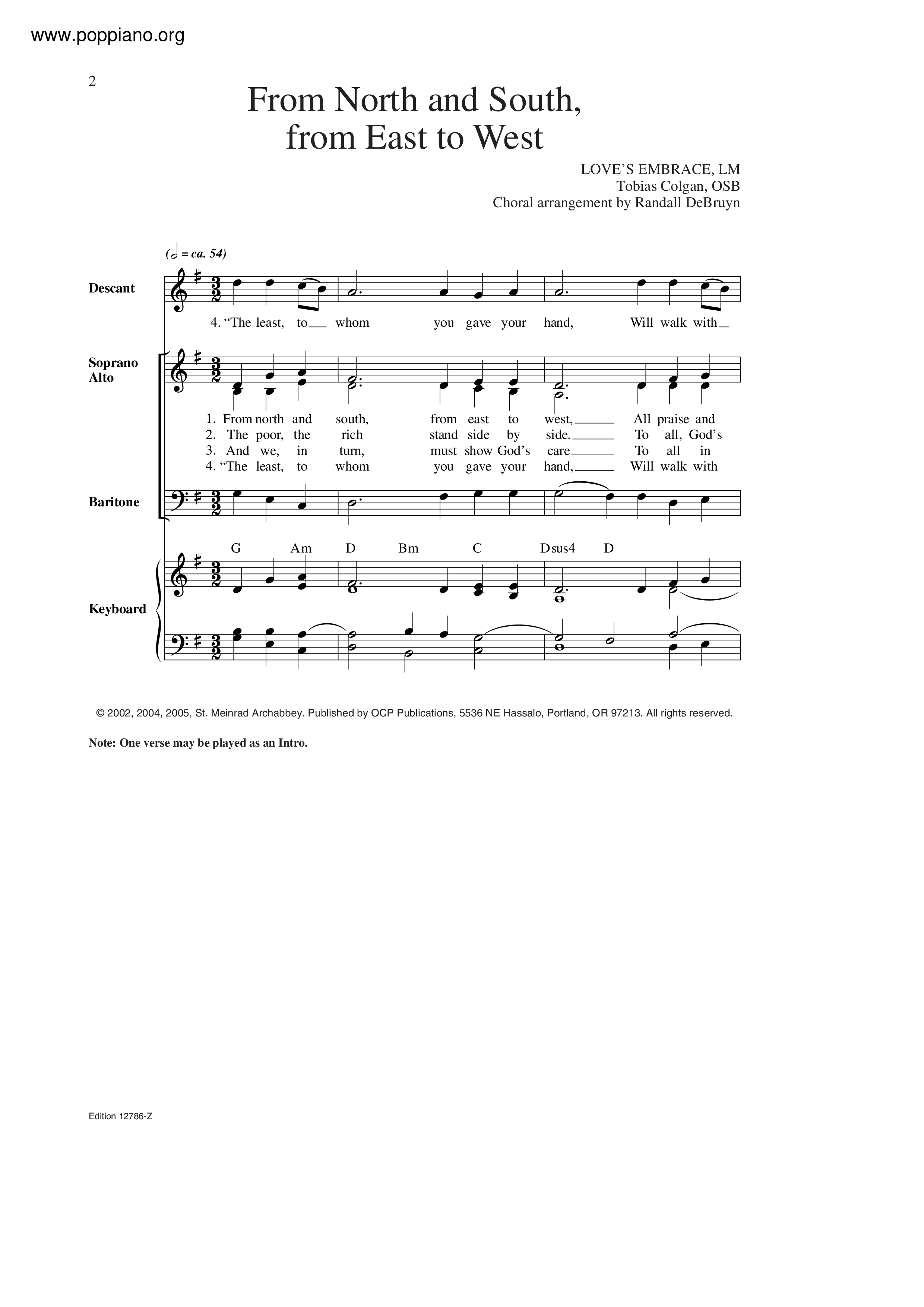 From North And South, From East To West Score