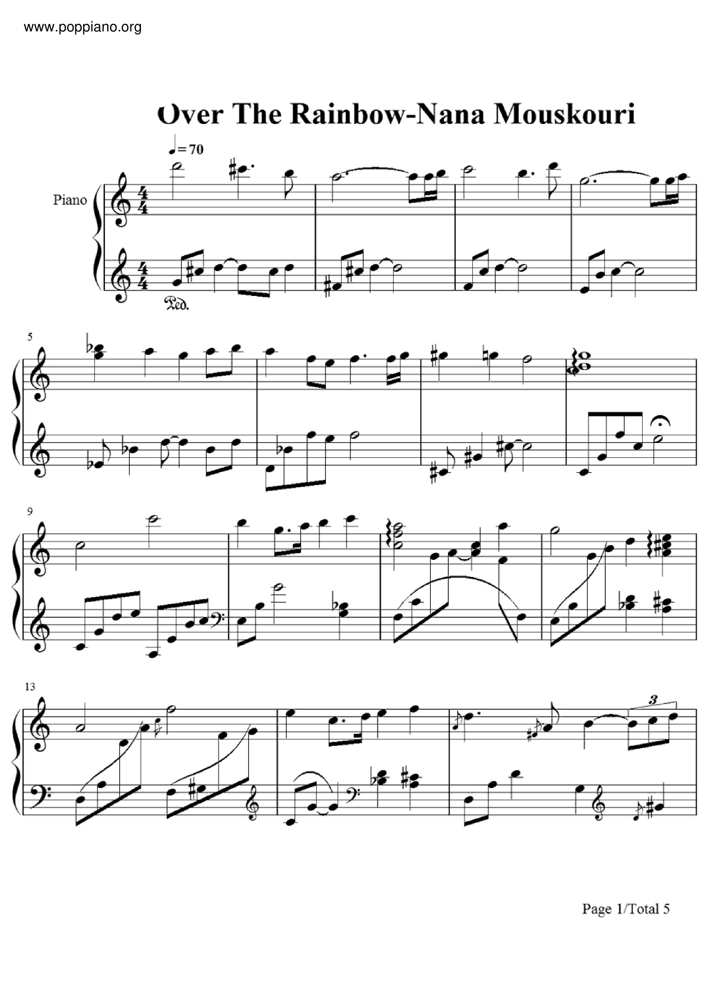 Somewhere Over The Rainbow Score