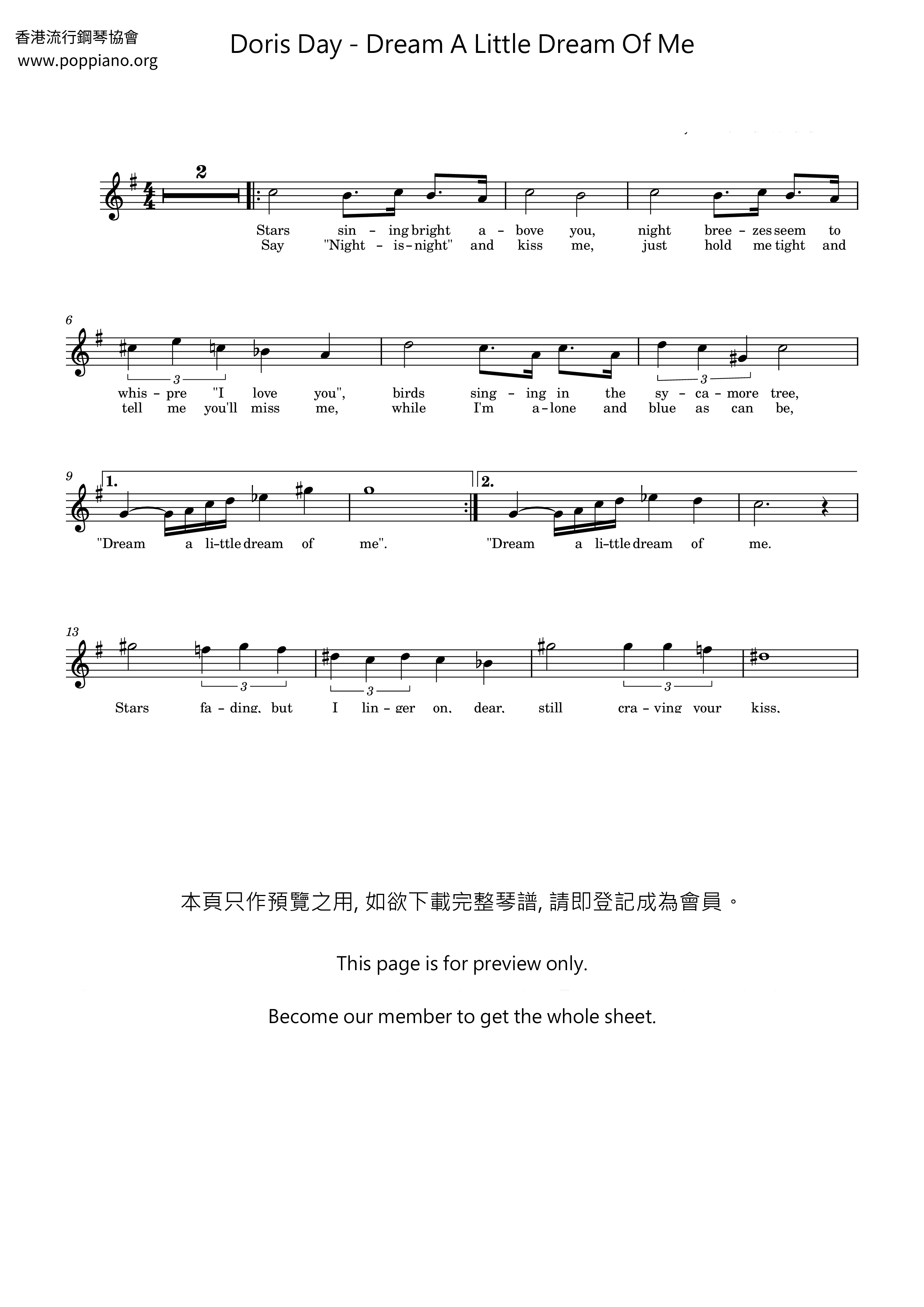 Dream A Little Dream Of Me Score