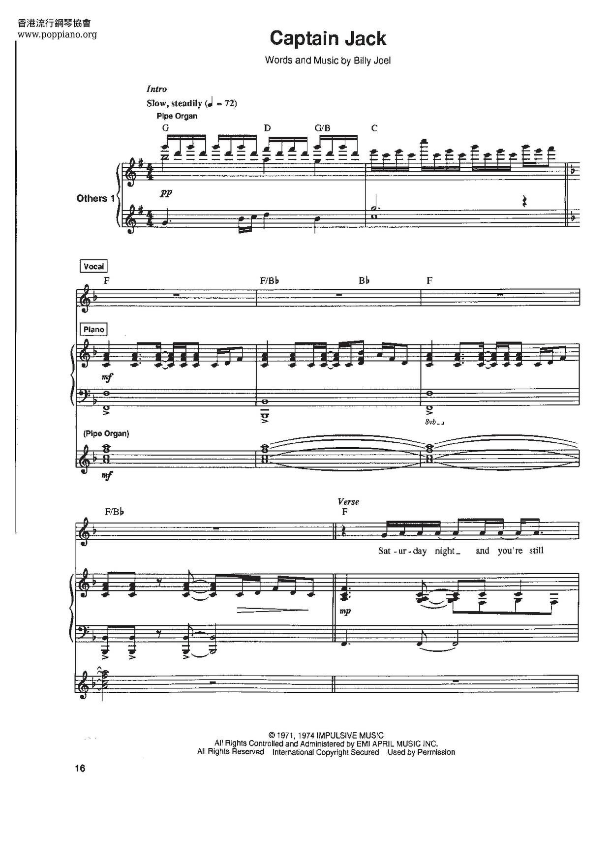 Billy JoelCaptain Jack Sheet Music pdf, Free Score Download ★