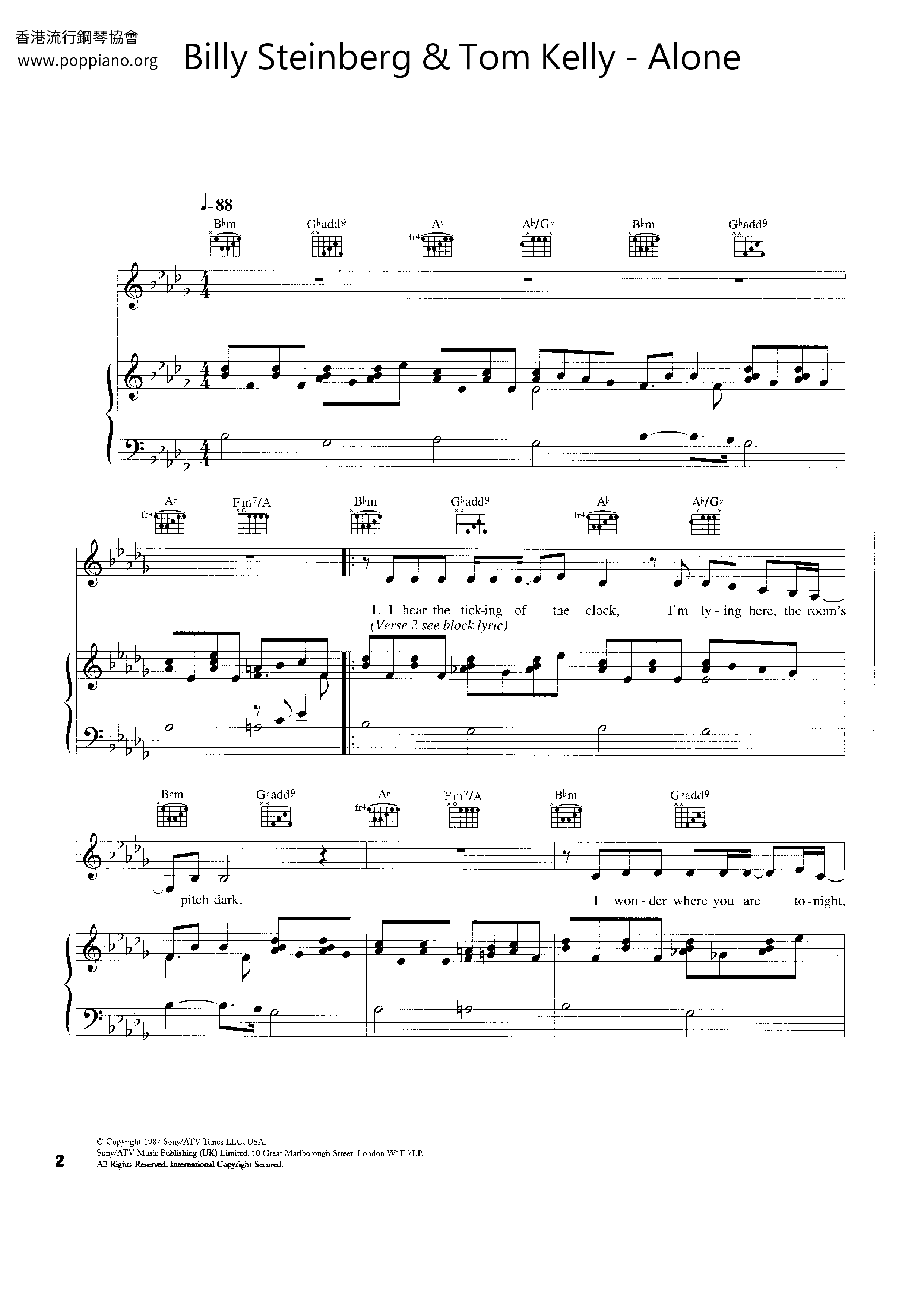 Billy Steinberg & Tom KellyAlone Sheet Music pdf, Free Score Download ★