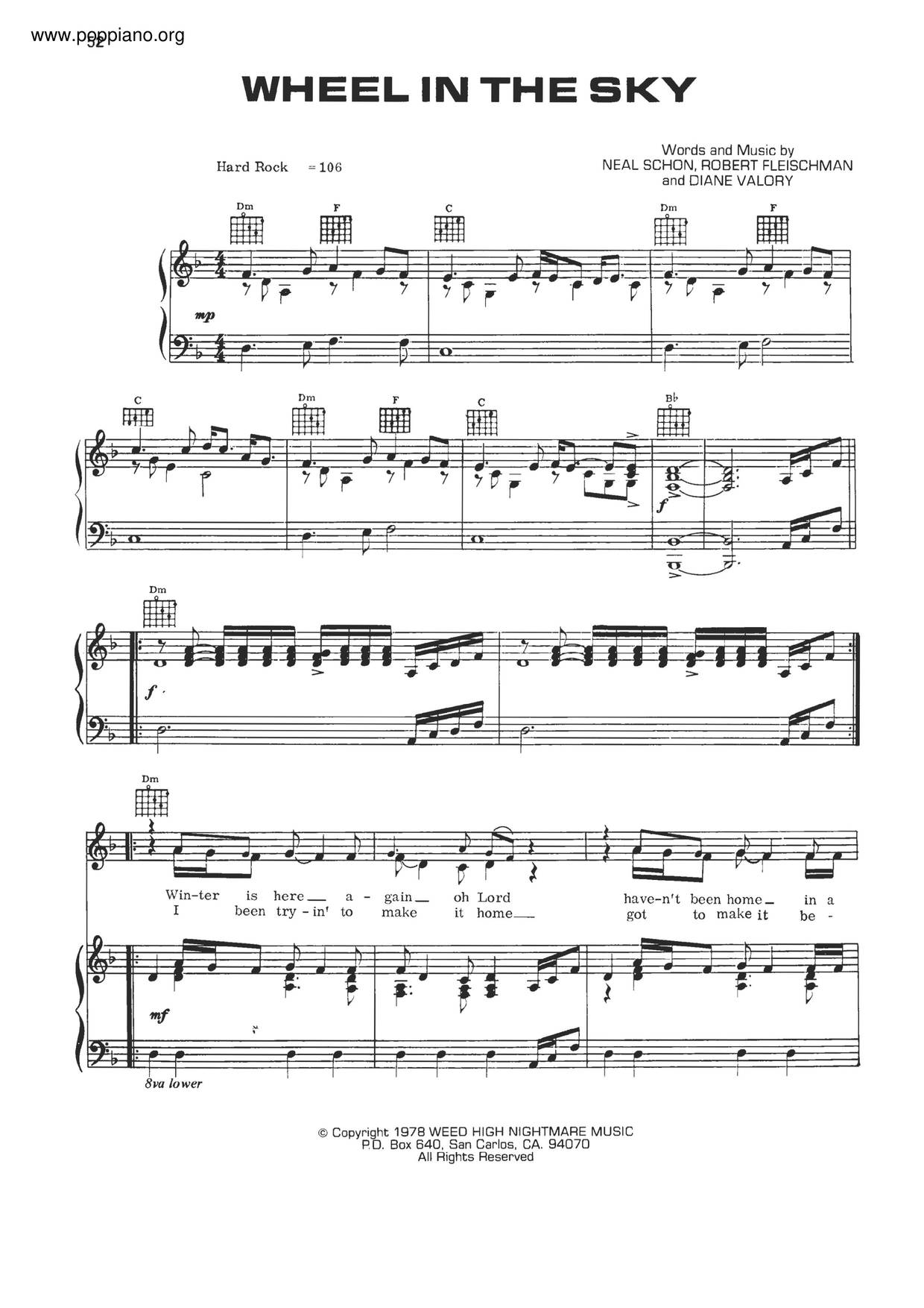 JourneyWheel In The Sky Sheet Music pdf, Free Score Download ★