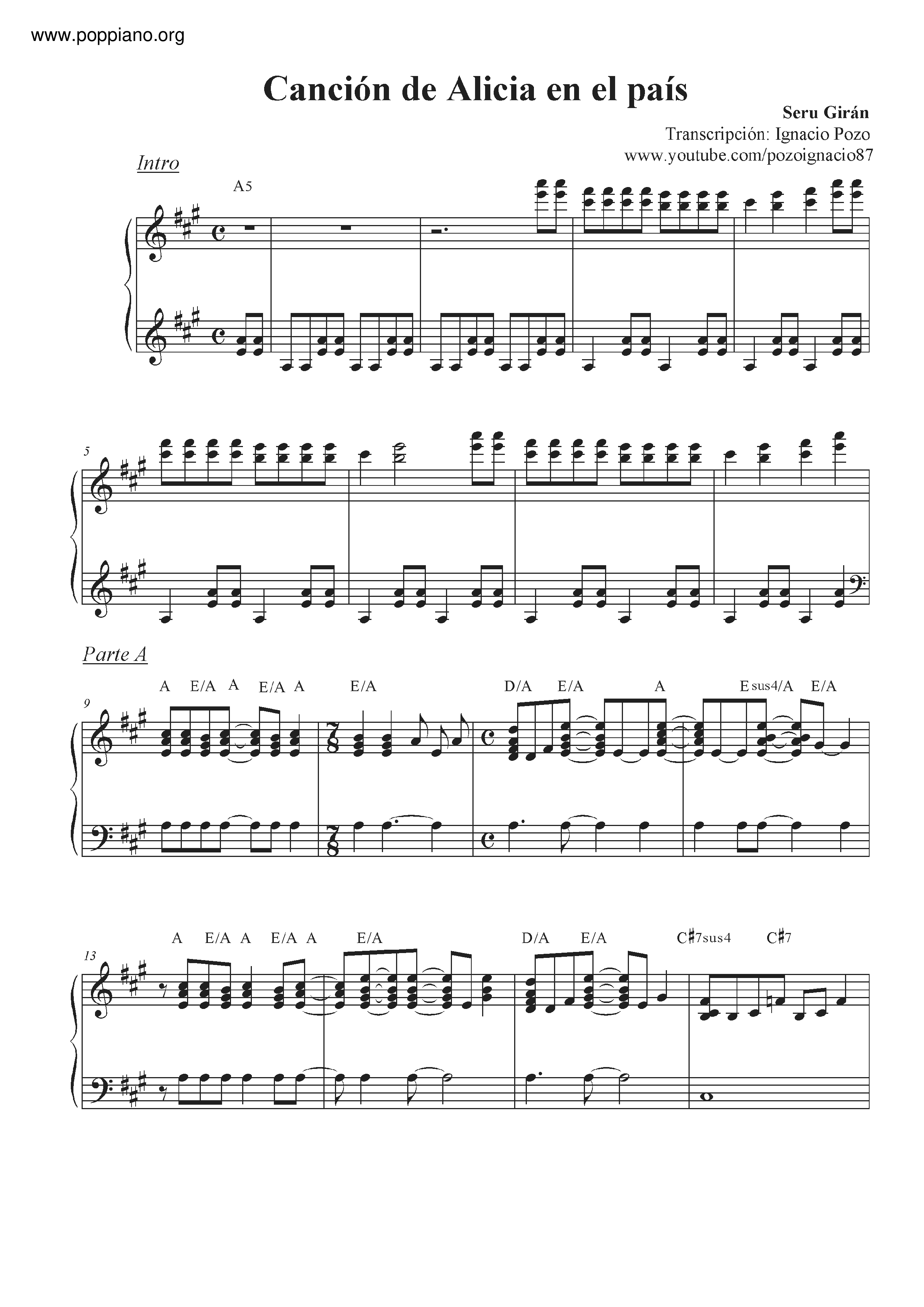 Canción De Alicia En El País Score
