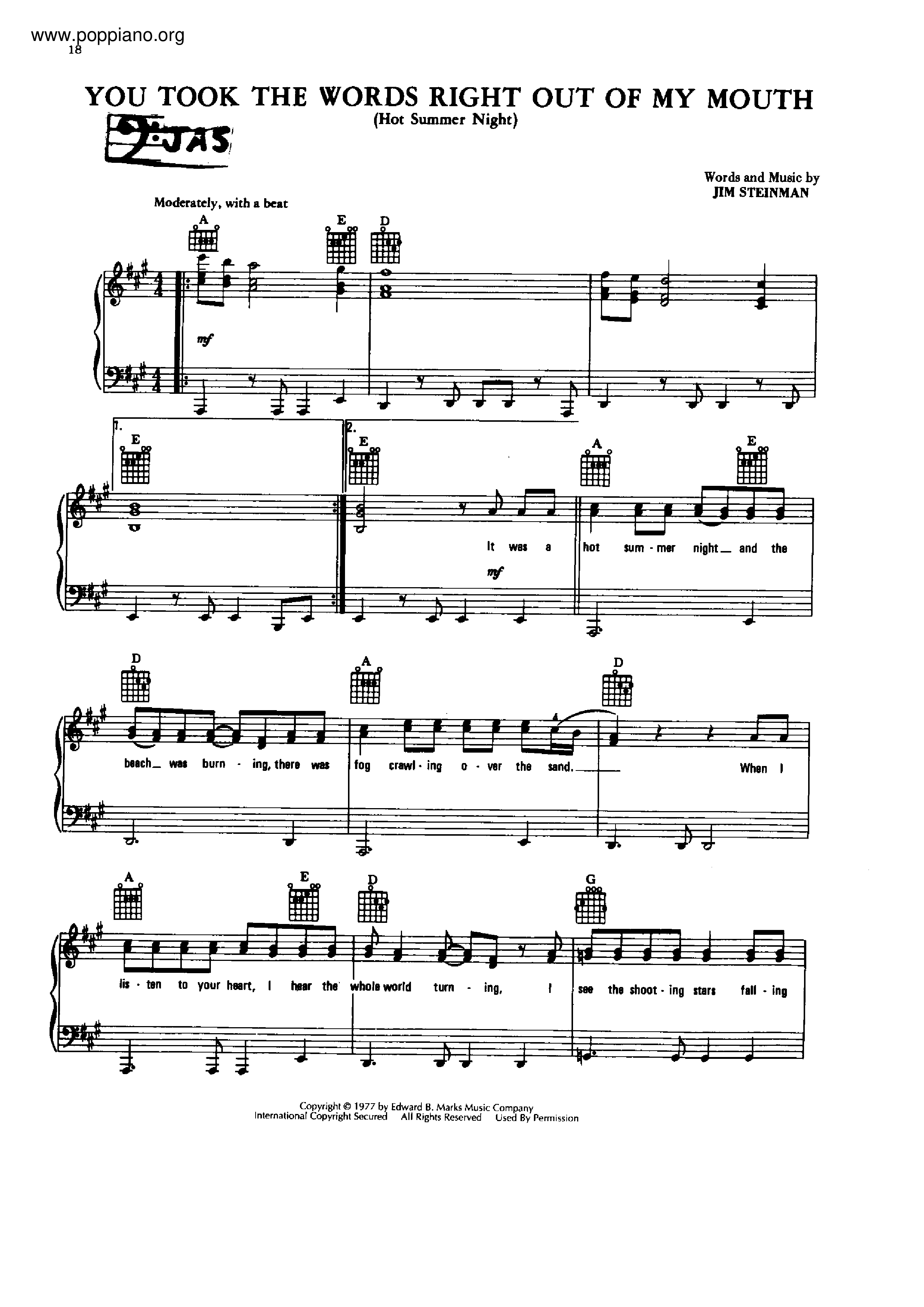 Meat LoafYou Took The Words Right Out Of My Mouth Sheet Music pdf