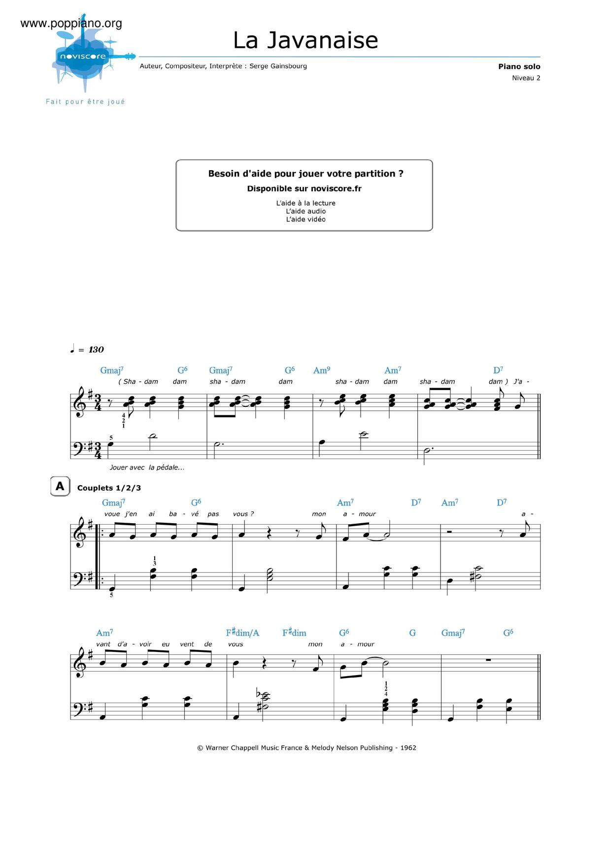 La Javanaise Score
