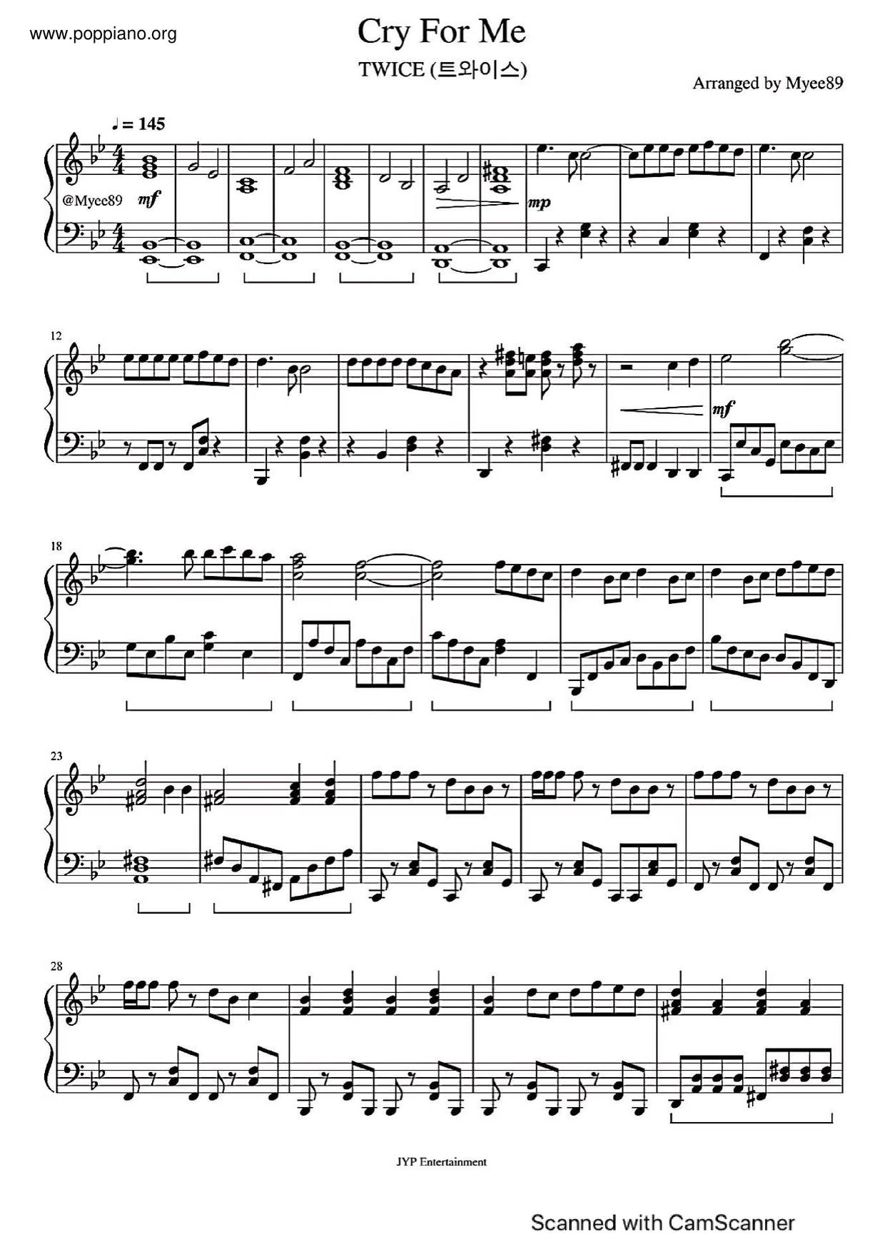 Cry For Me Score