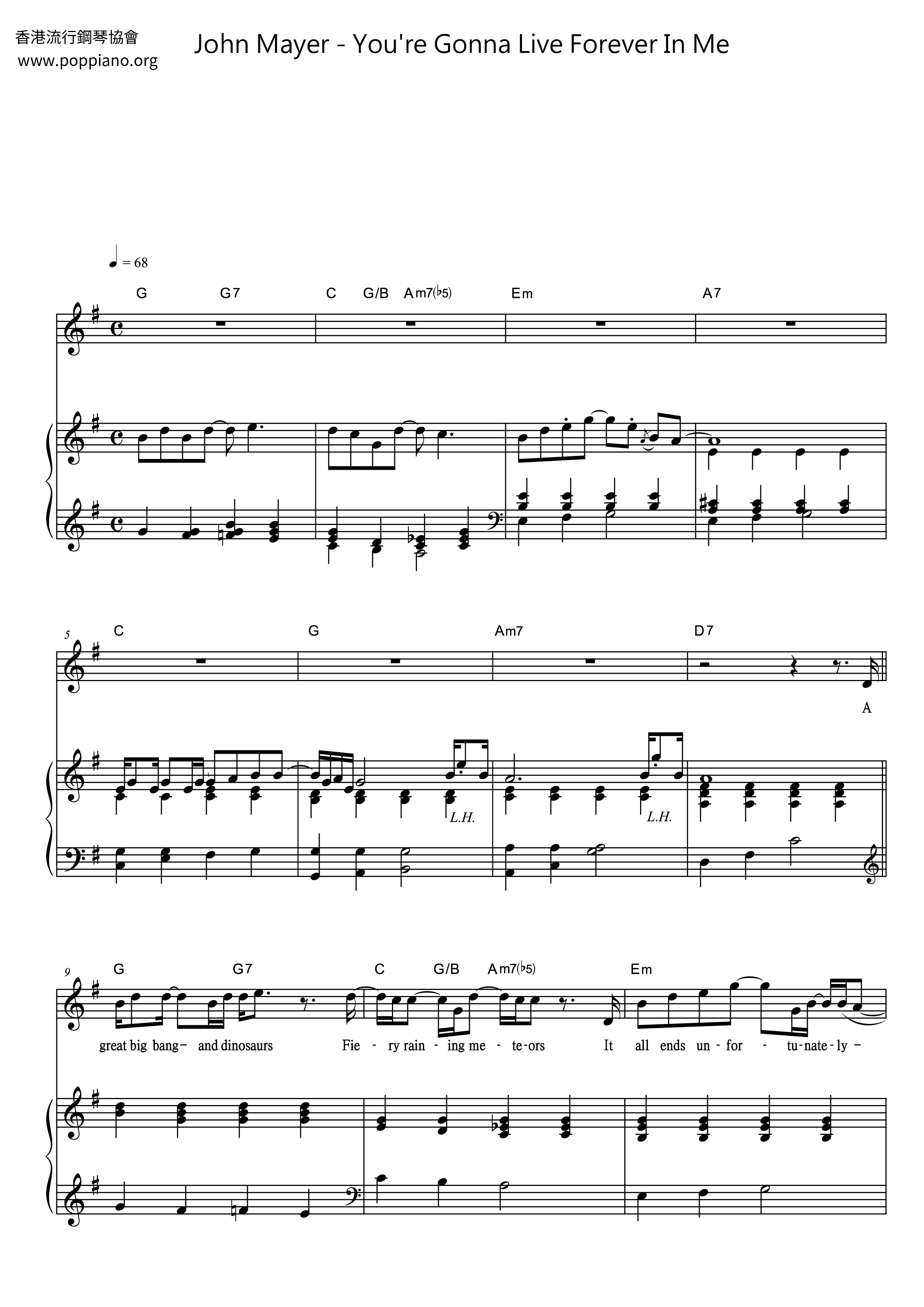 You're Gonna Live Forever In Me Score