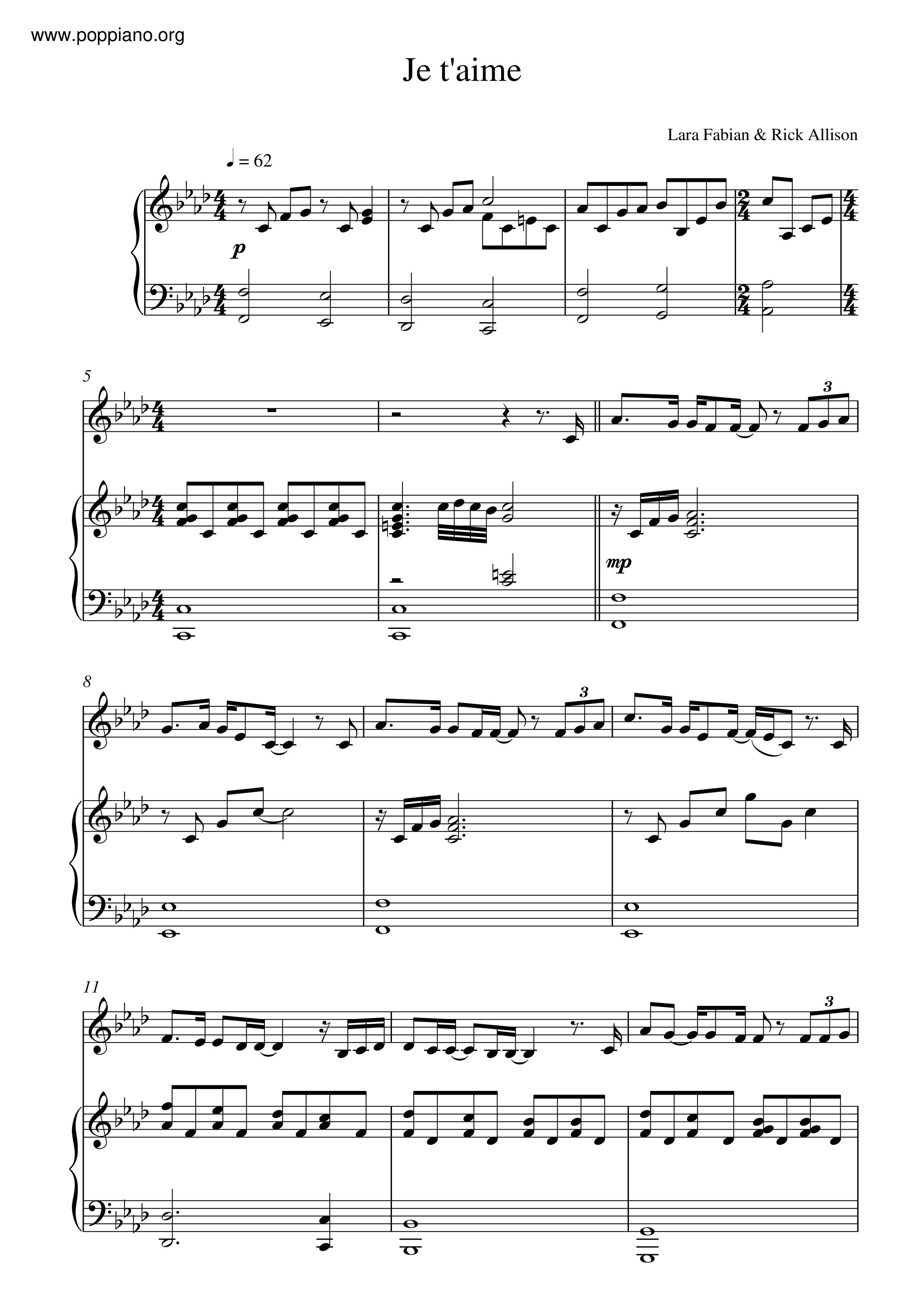 Je T'aime Score
