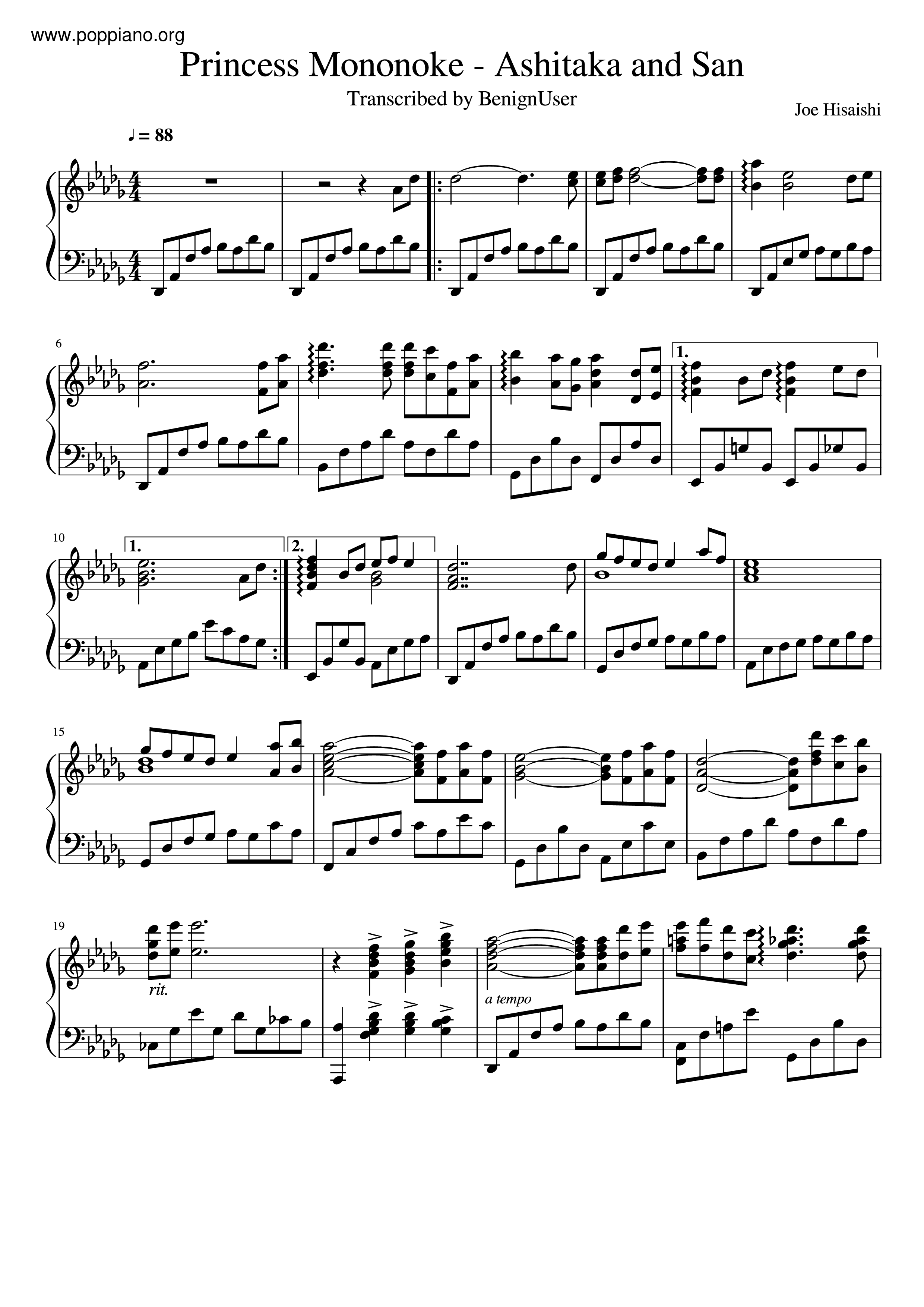 Princess Mononoke-Ashitaka To San Score