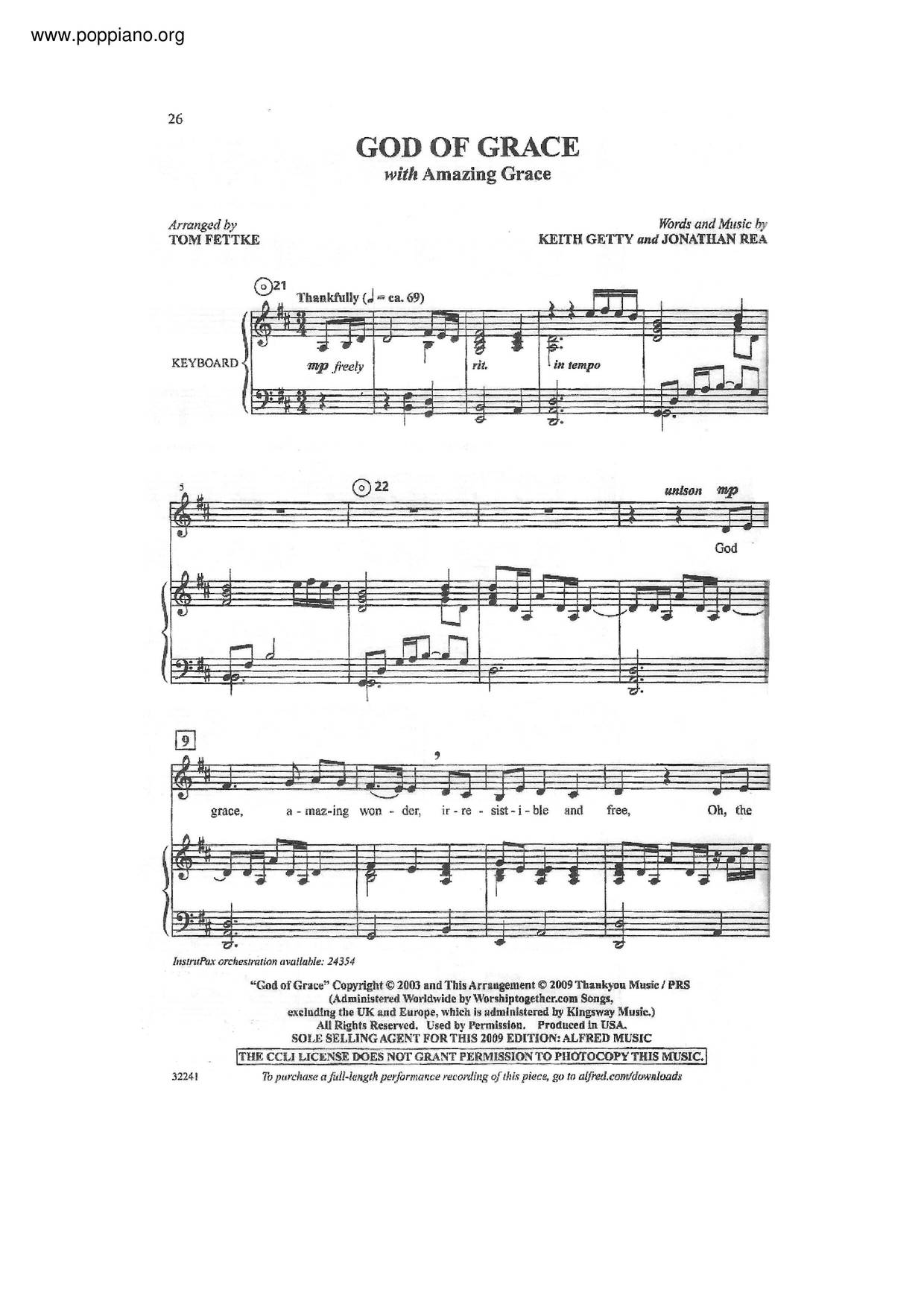 God Of Grace Score