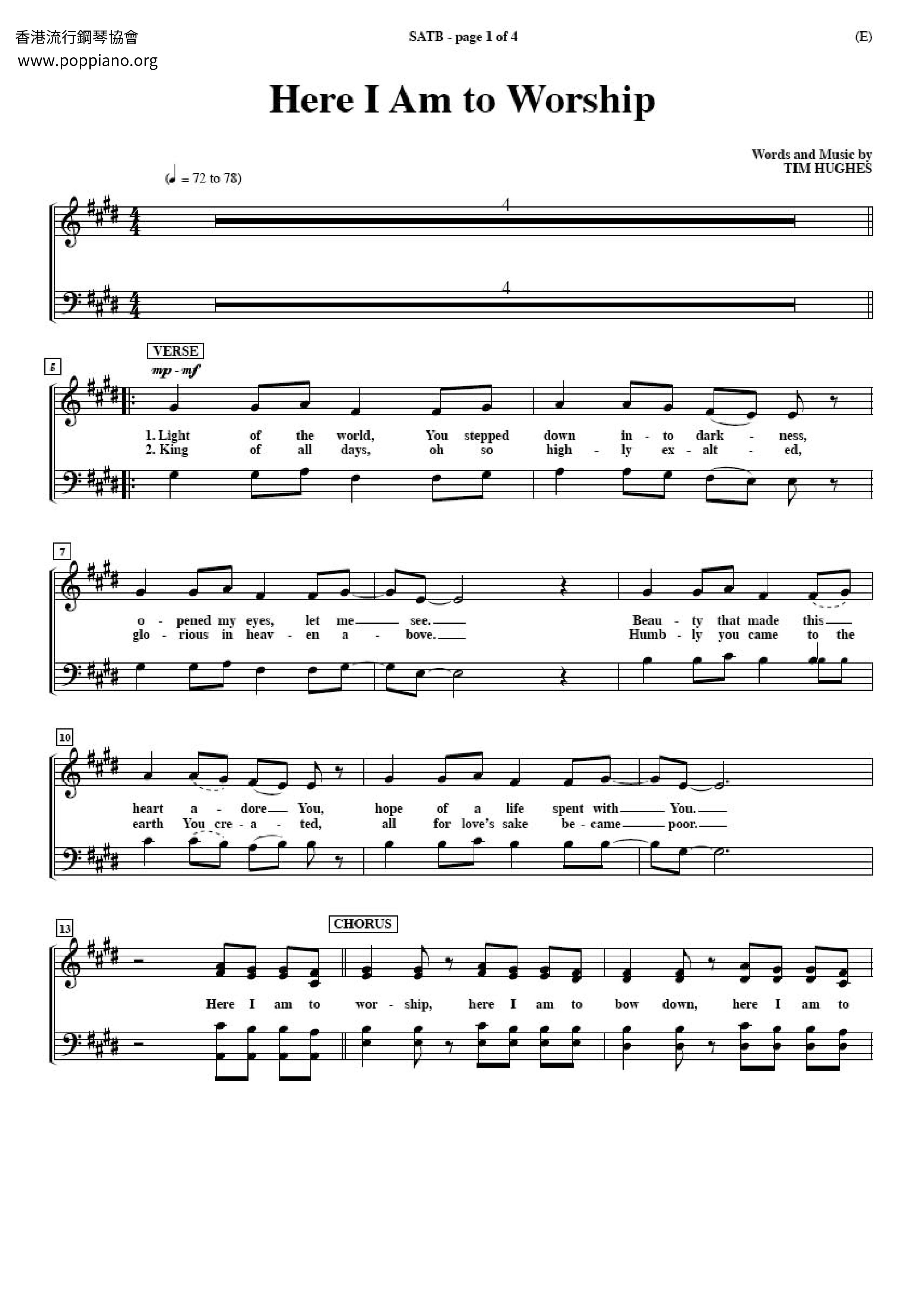 Here I Am To Worship Score