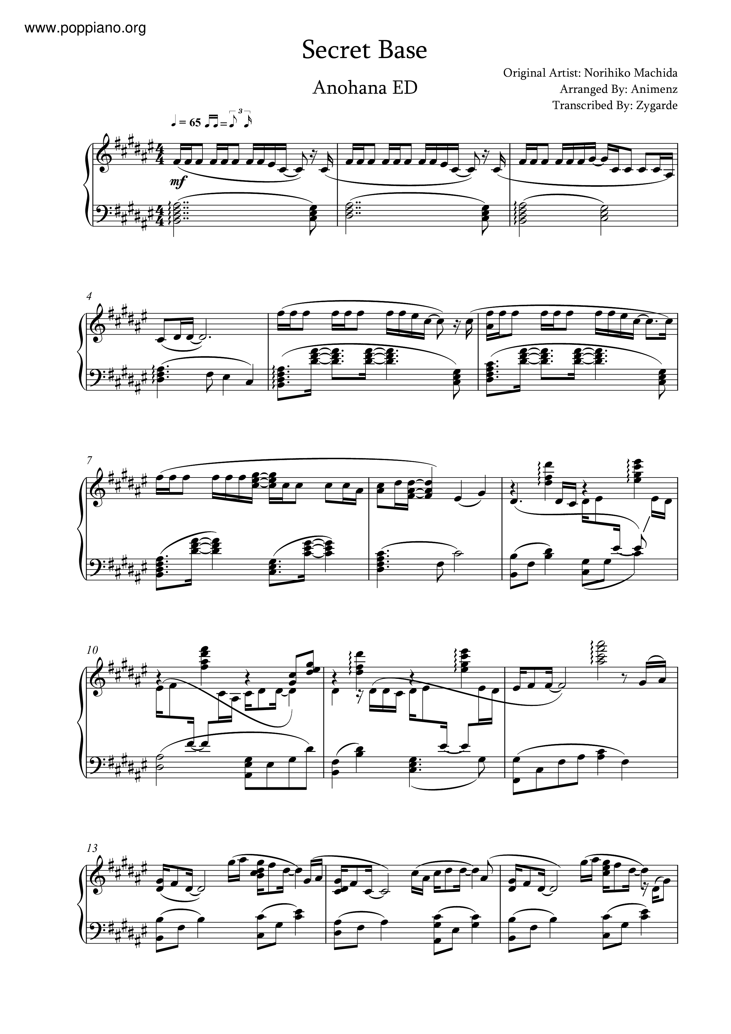 Secret Base - Kimi Ga Kuretamono Score