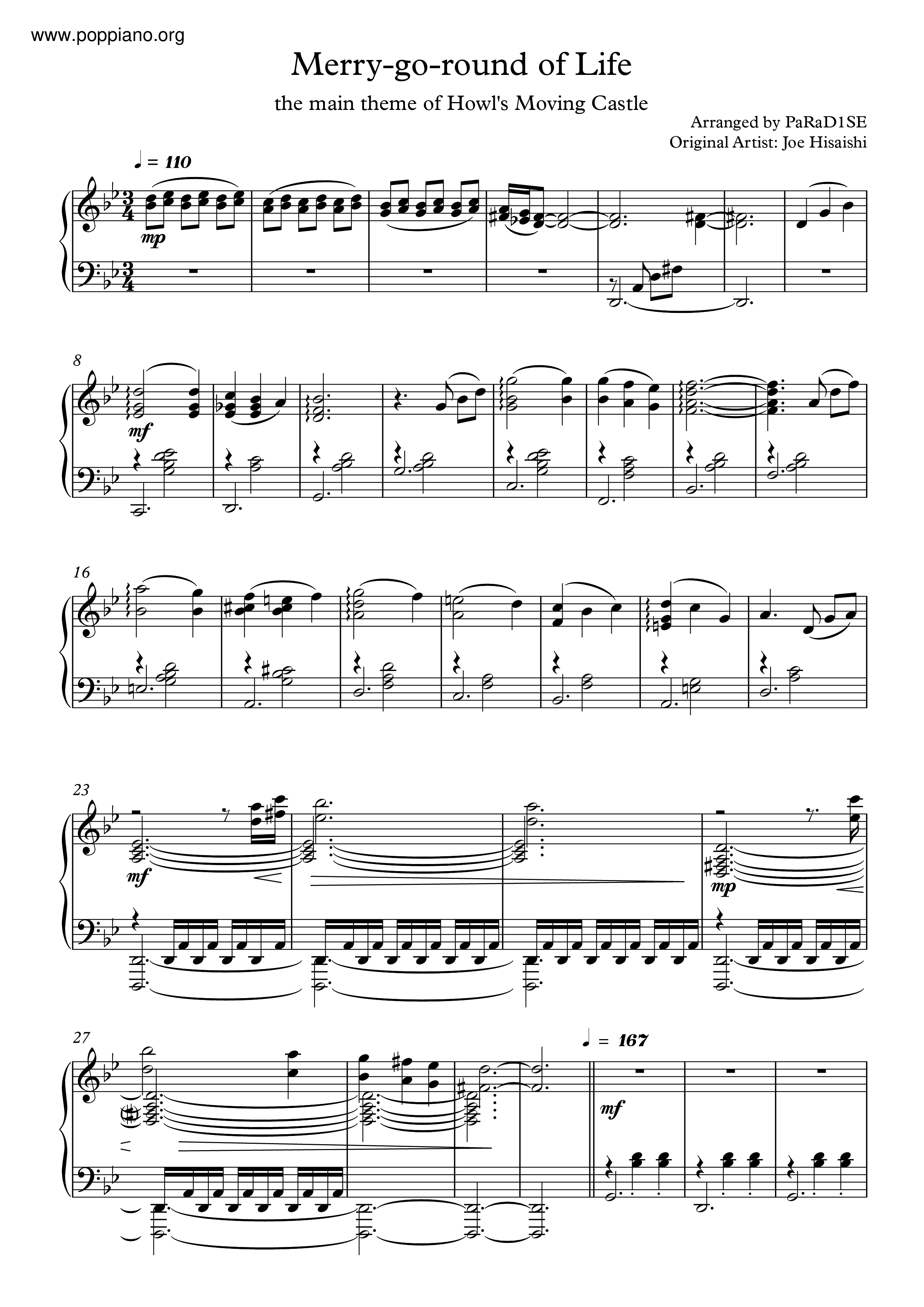 Howl's Moving Castle-The Carousel Of Life Score