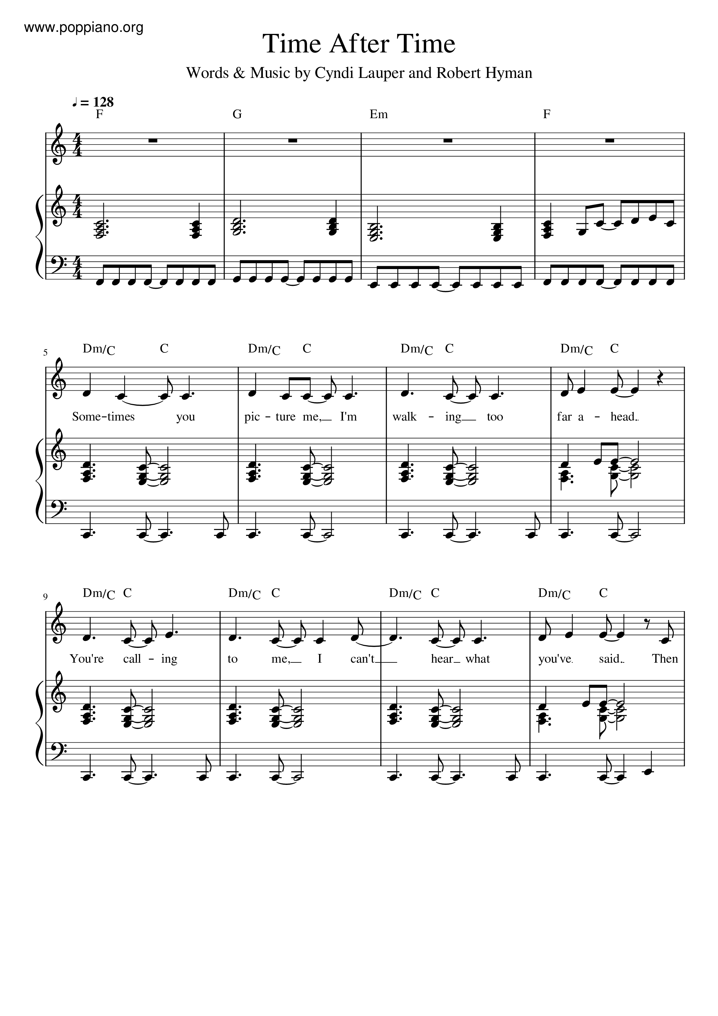Cyndi LauperTime After Time Sheet Music pdf, Free Score Download ★