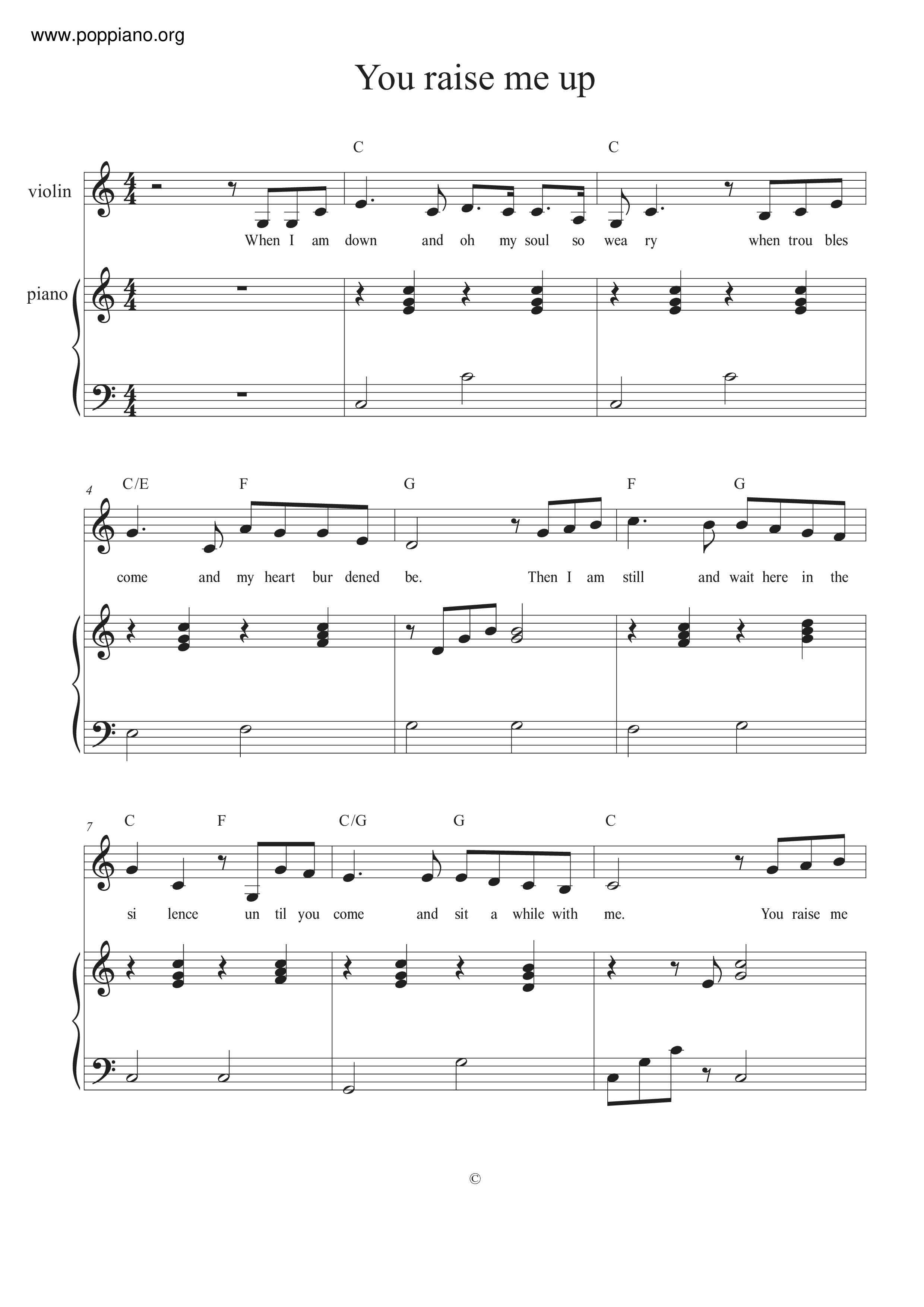 You Raise Me Up Score