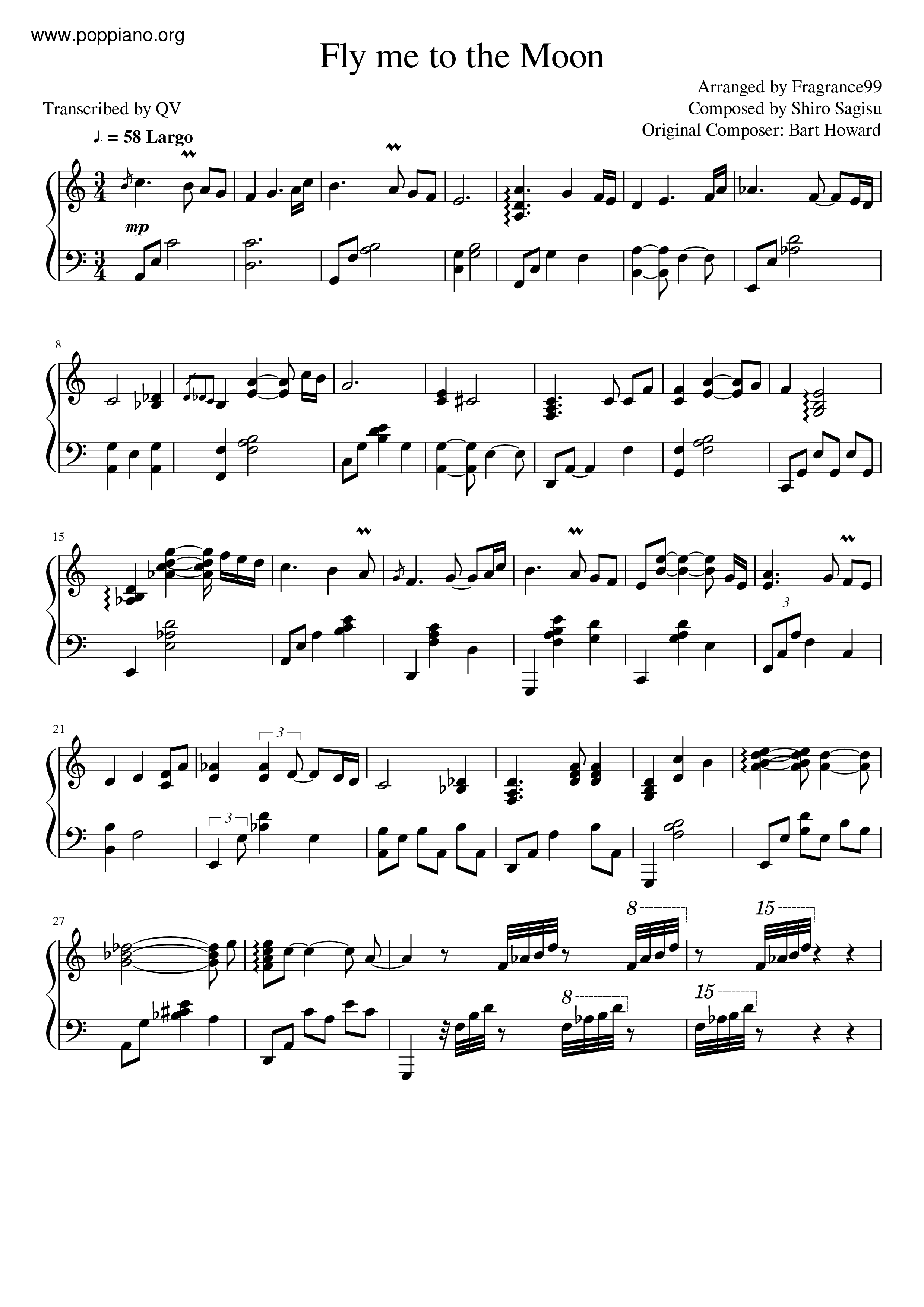 Fly Me To The Moon (In Other Words) Score
