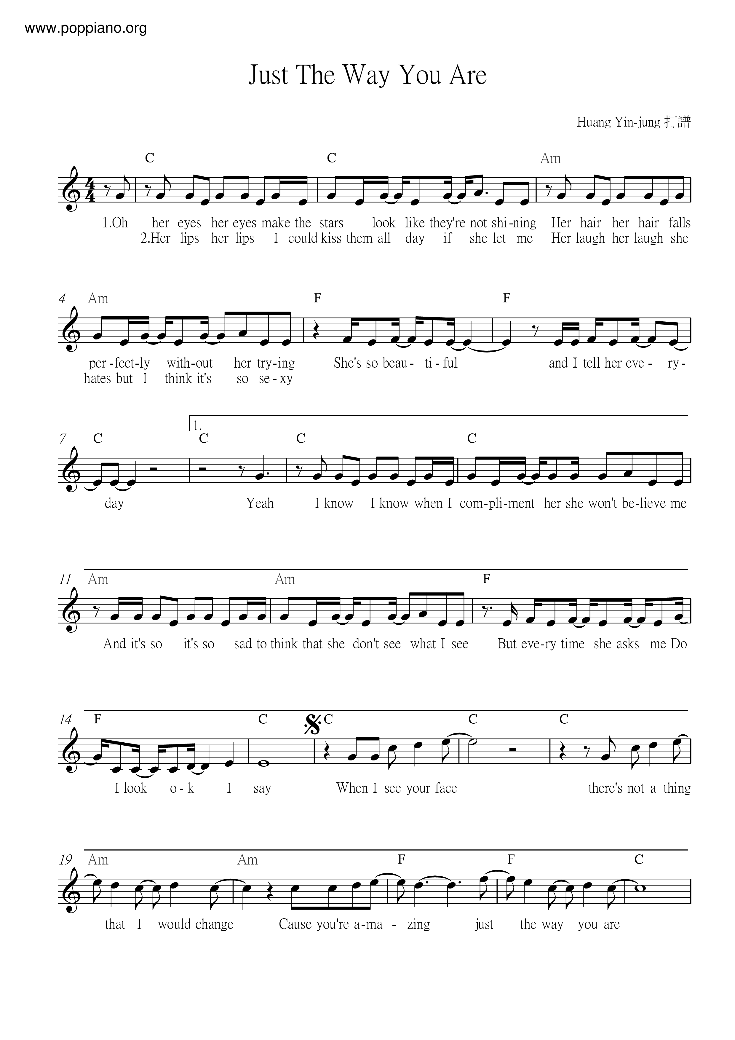Just The Way You Are Score