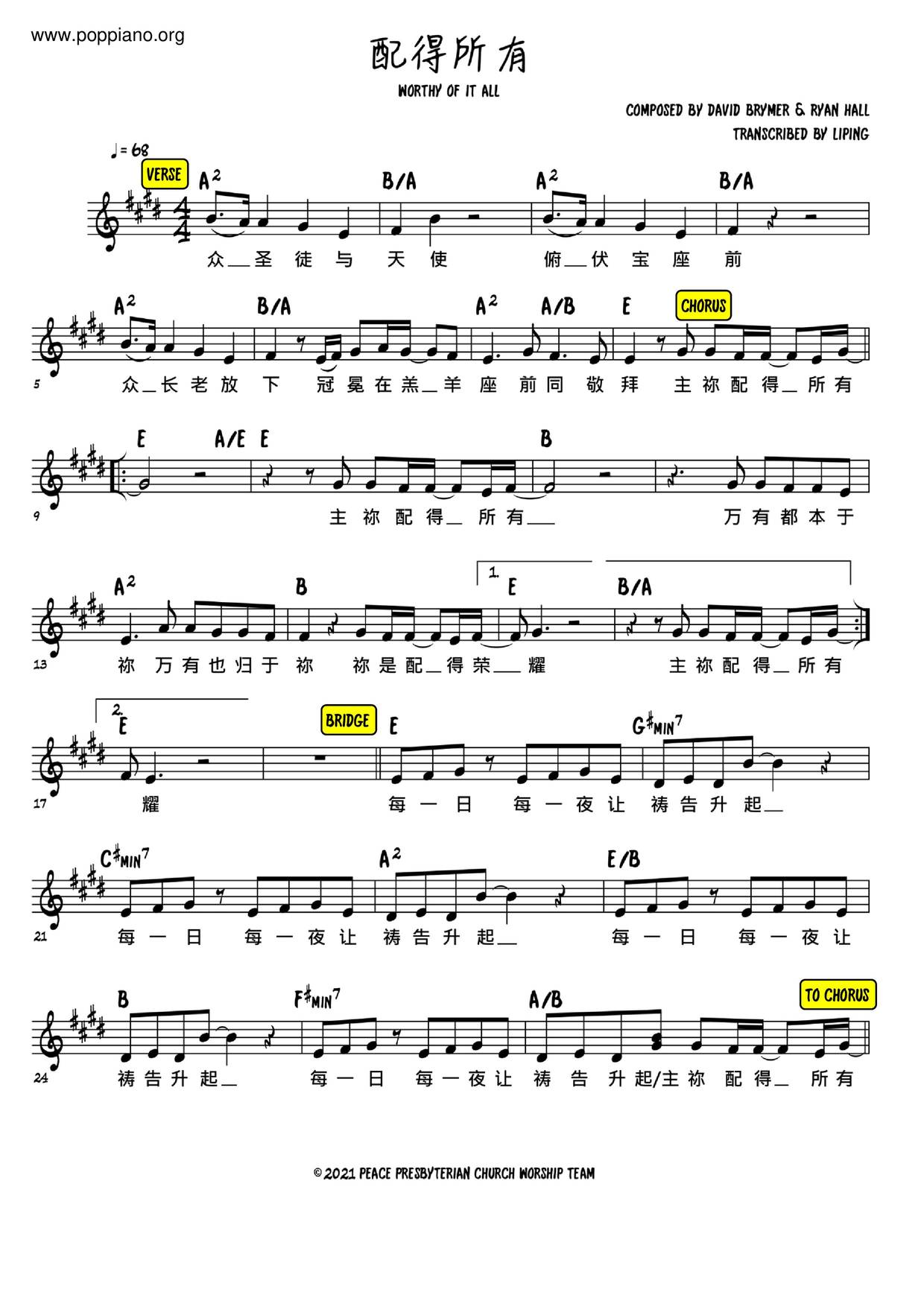 Worthy Of Everything Score