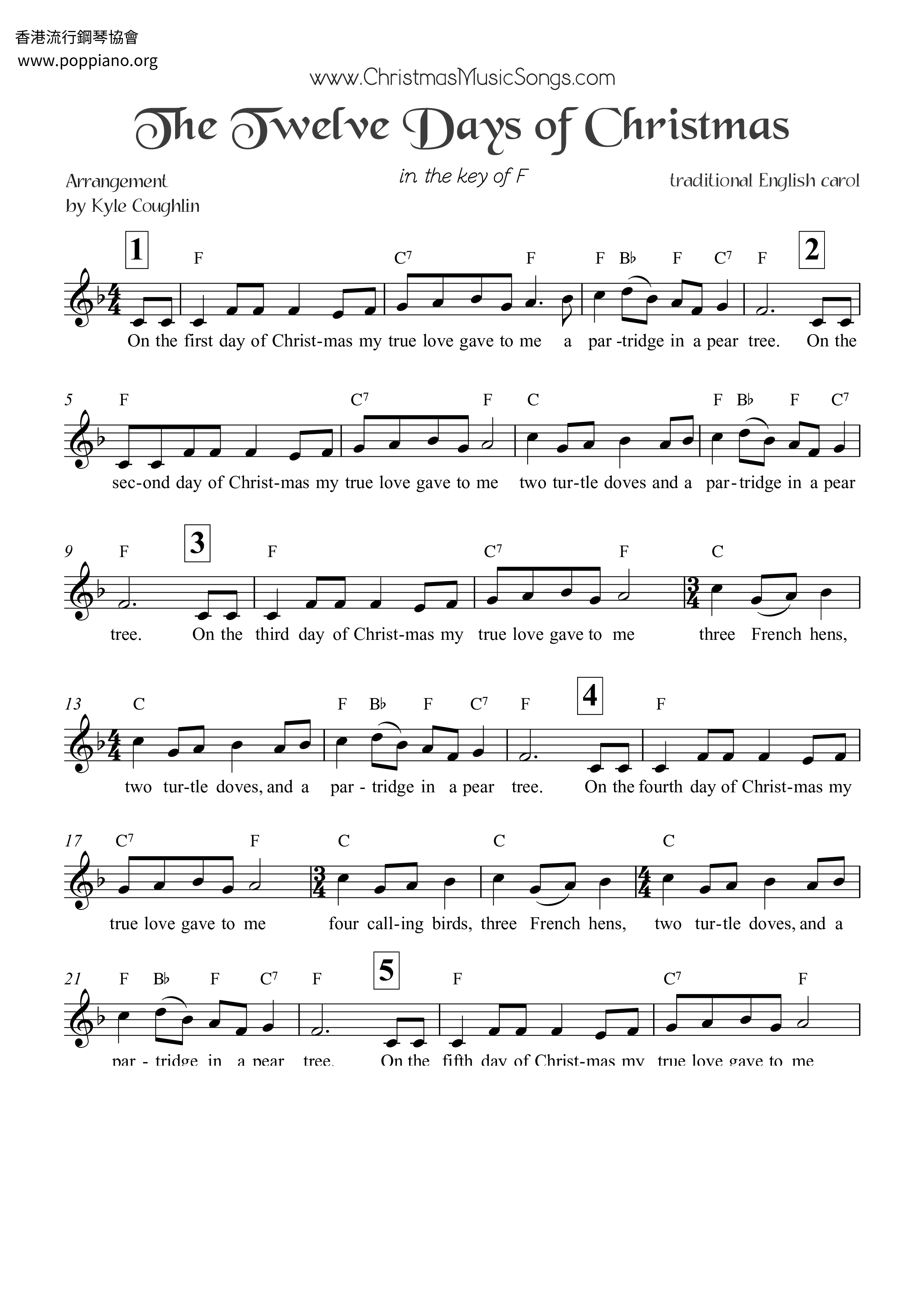 The Twelve Days Of Christmas Score