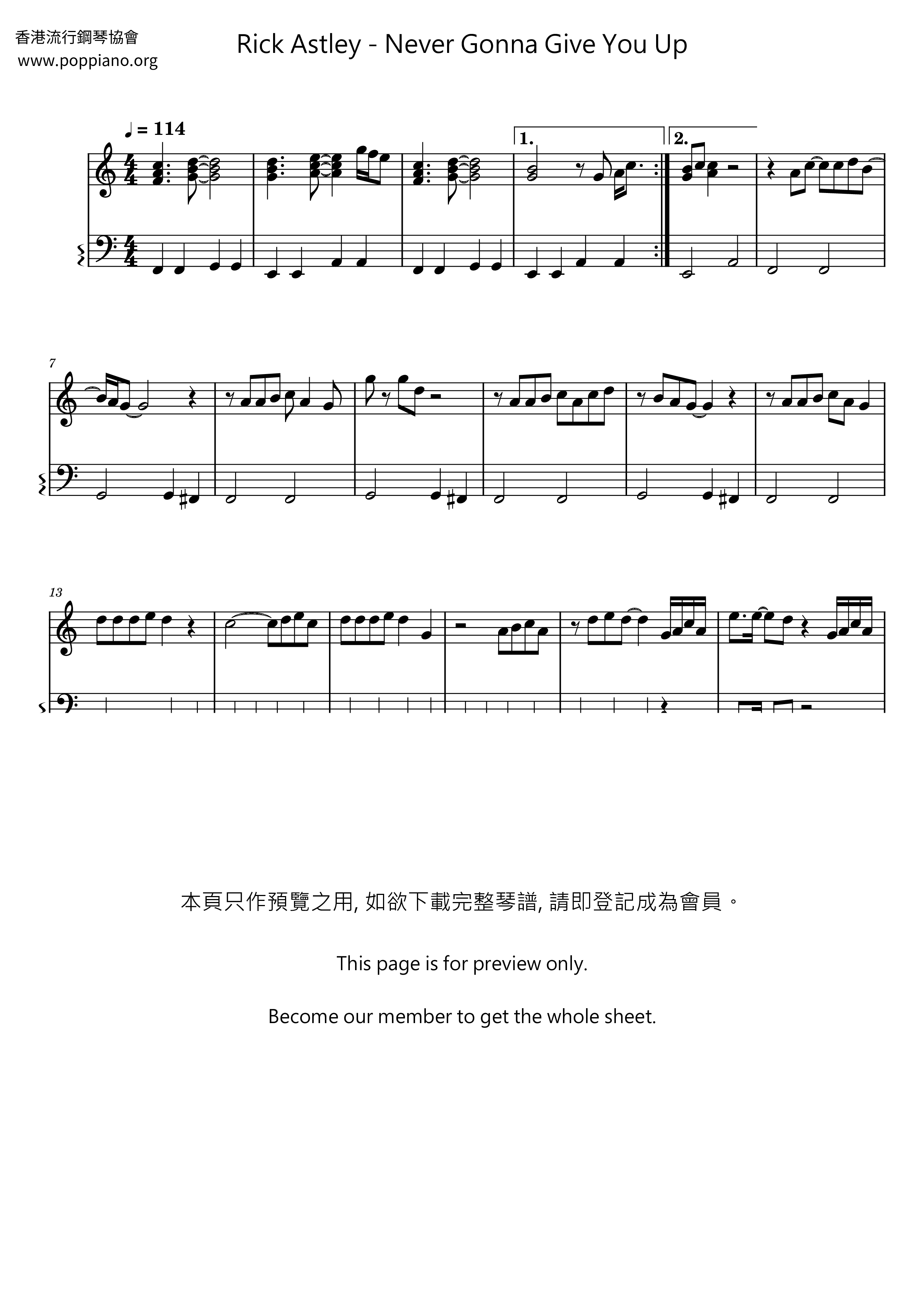 Never Gonna Give You Up Score