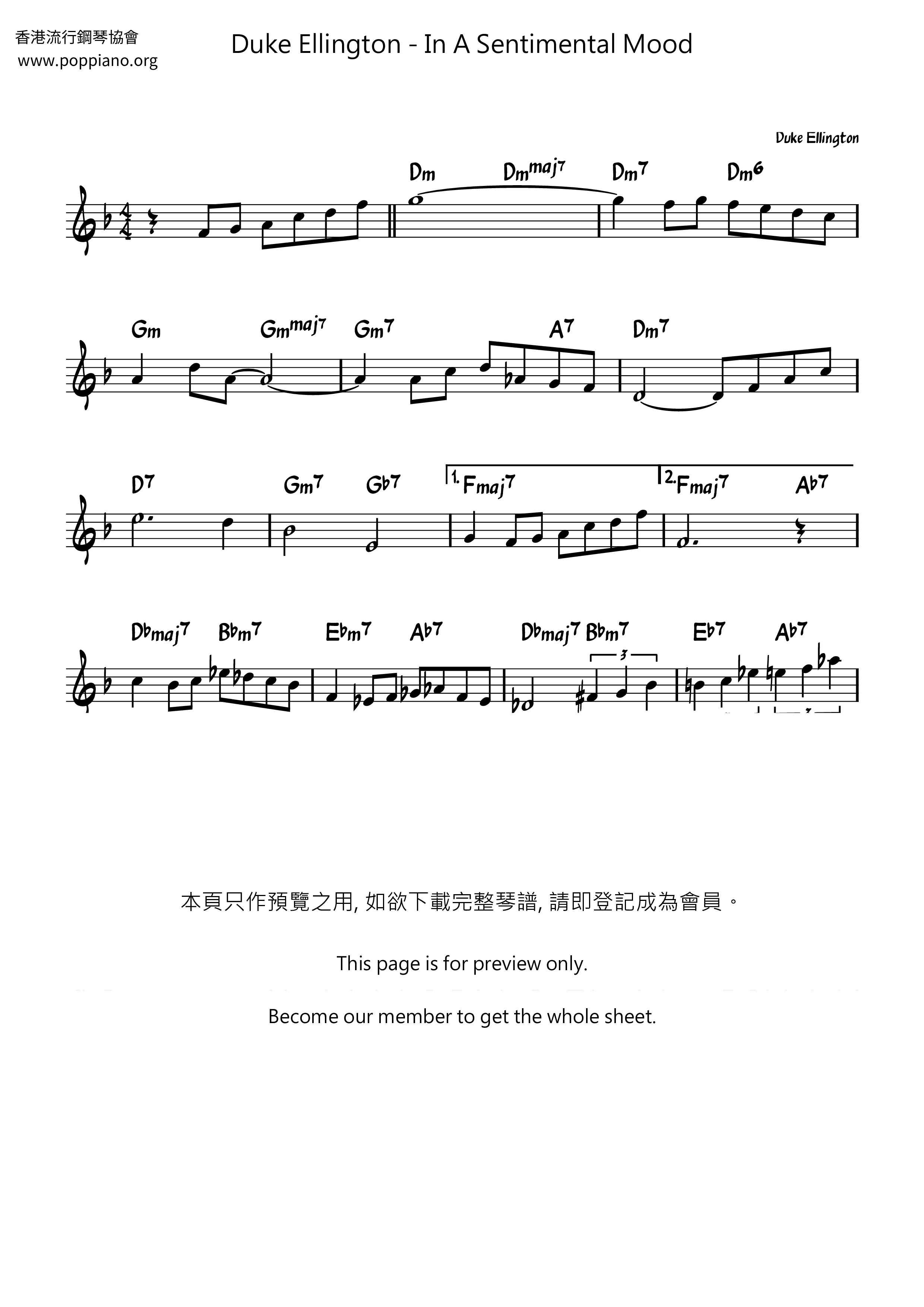 In A Sentimental Mood Score