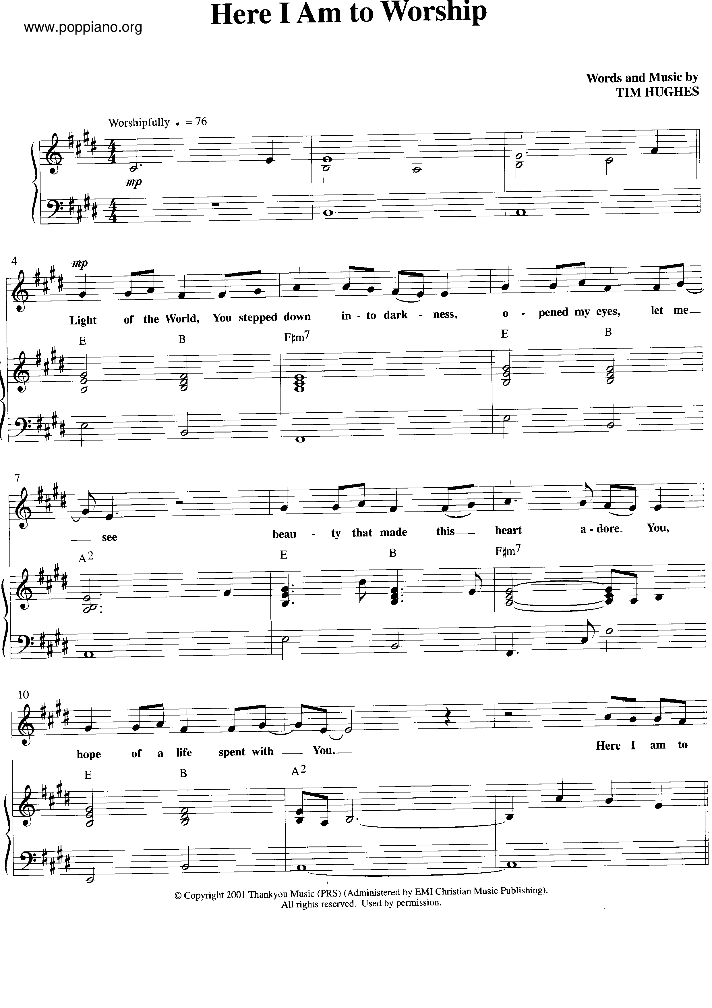 Here I Am To Worship Score